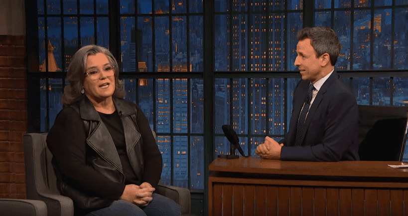 Rosie O'Donnell speaking to Seth Meyers about the experience of being a first-time grandmother during an episode of "Late Night Show with Seth Meyers." | Source: YouTube/Late Night with Seth Meyers