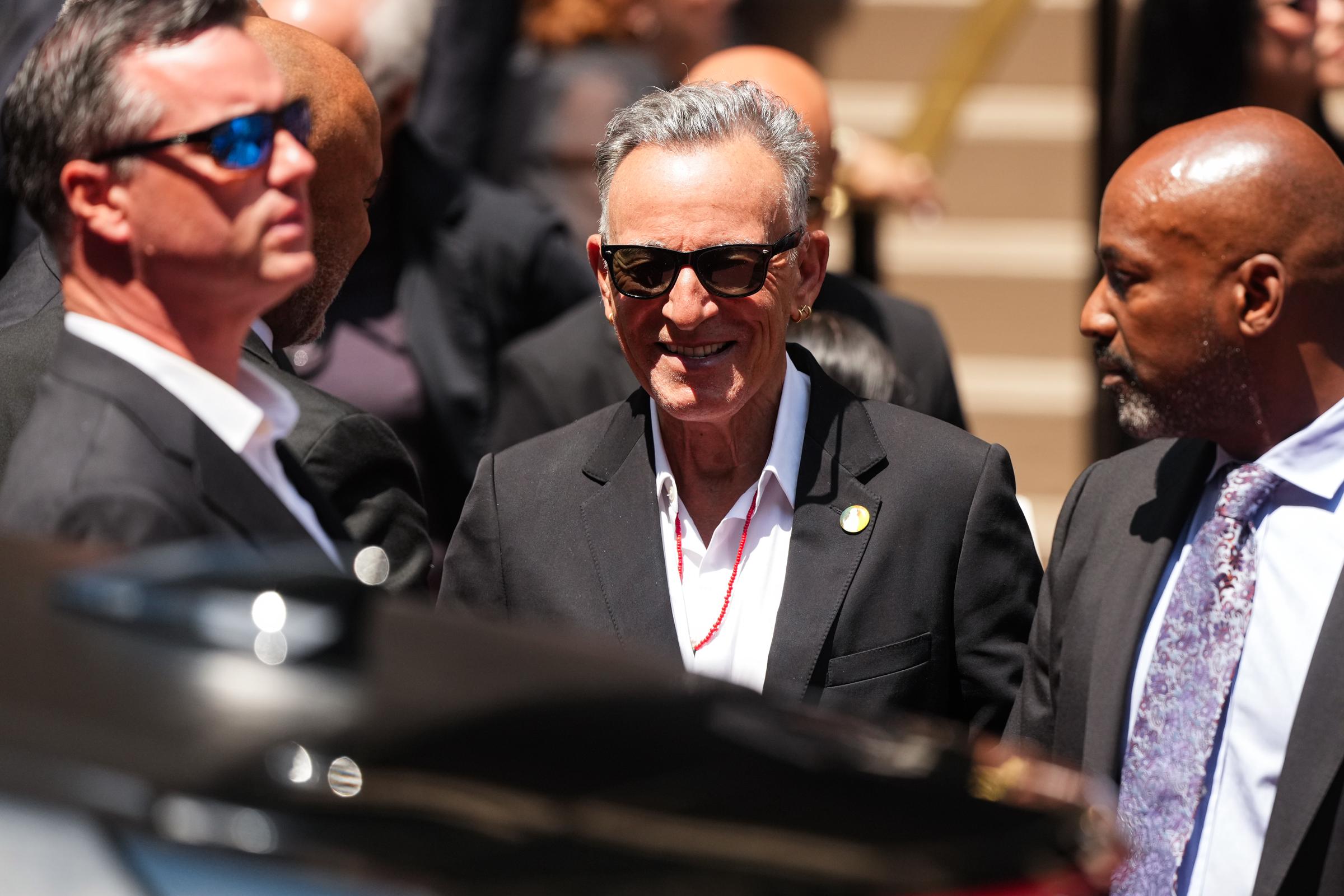 Bruce Springsteen was among the artists who spoke during Clive Davis' funeral service, honoring the executive who helped launch his career more than 50 years ago. | Source: Getty Images
