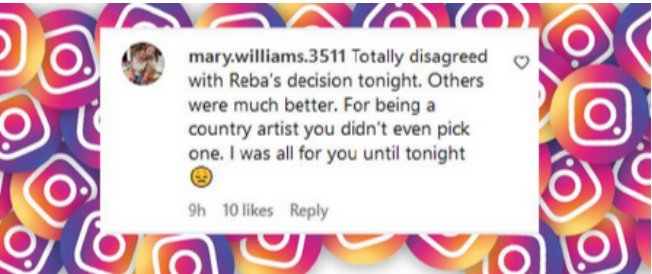 A fan comments on Reba McEntire's elimination decisions during "The Voice" playoffs, from a post dated November 25, 2024 | Source: Instagram/nbcthevoice