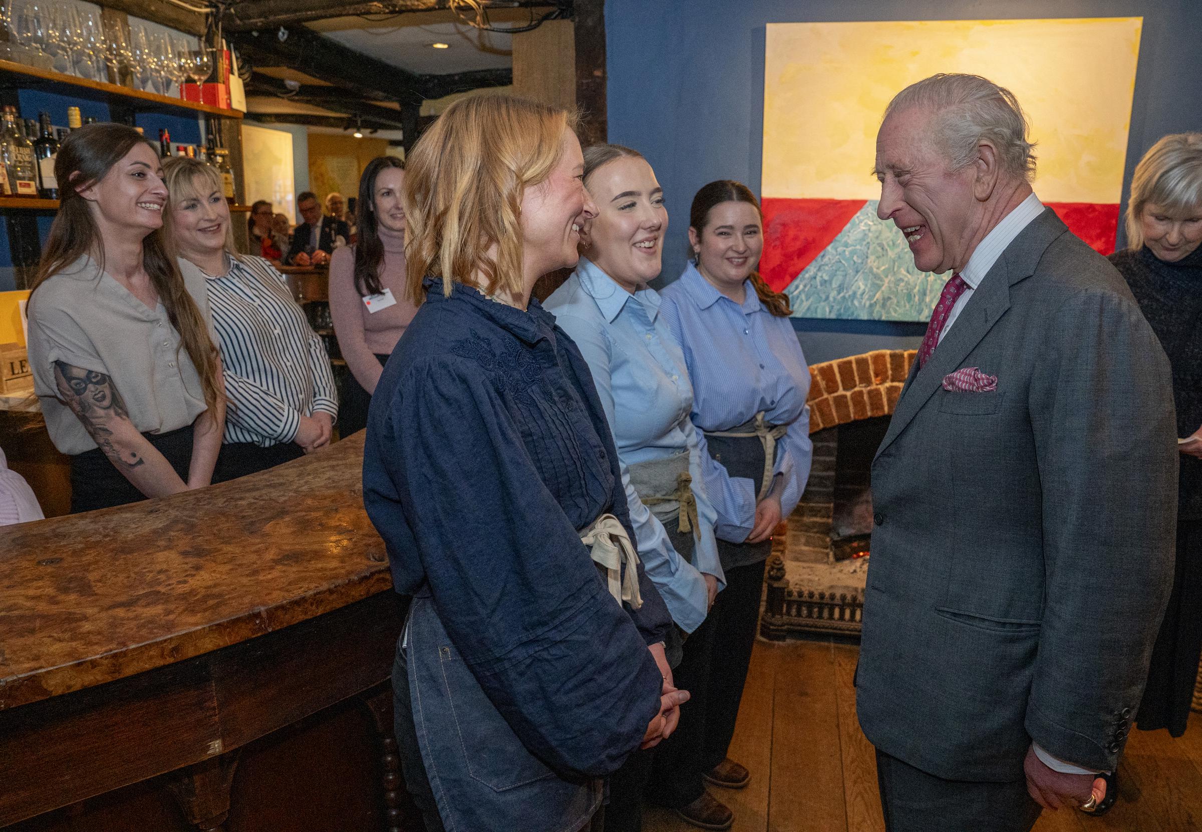 King Charles III meeting members of the community during a visit to Dedham, near the city of Colchester, eastern England, on February 5, 2026. | Source: Getty Images