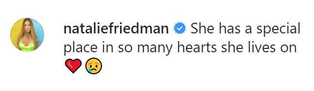 A screenshot of Natalie Friedman's comment on Jamie Foxx's recent tribute to his sister DeOndra Dixon | Source: Instagram.com/iamjamiefoxx