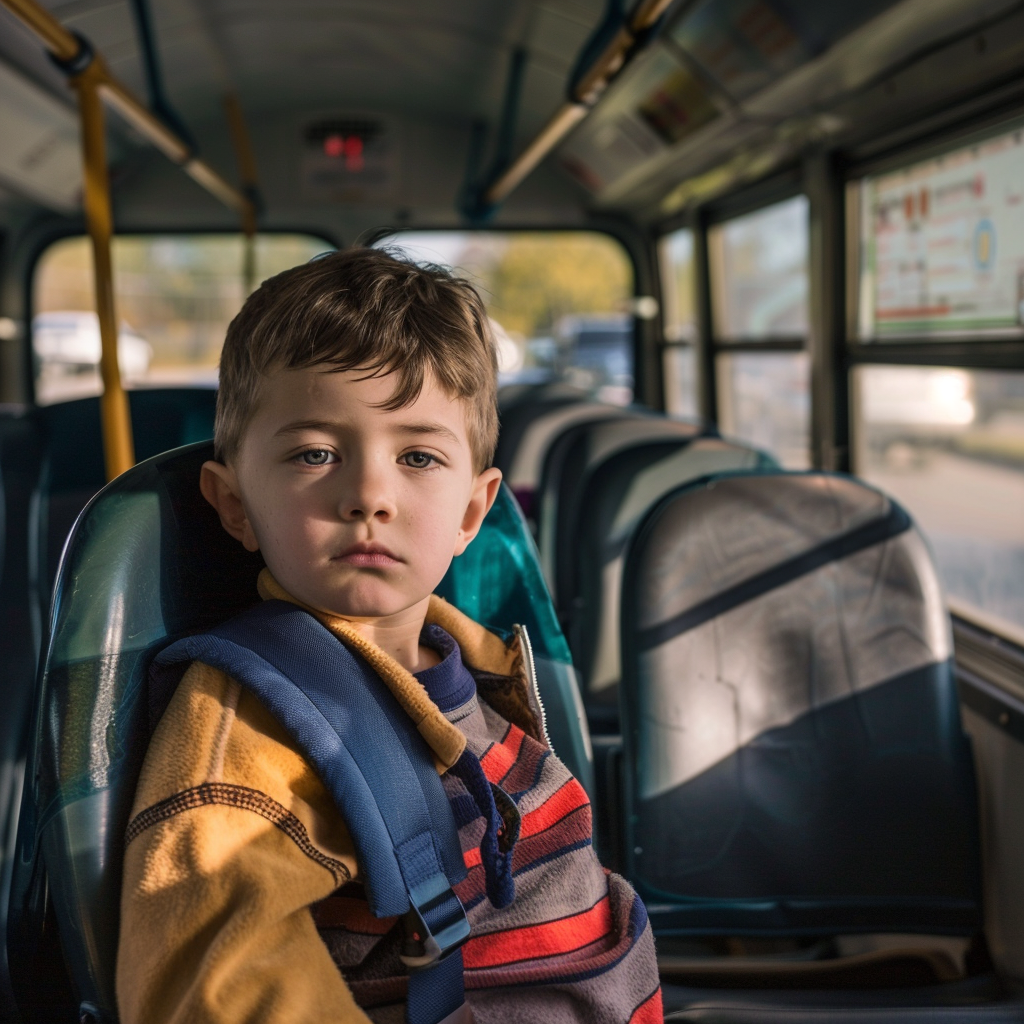 The boy, no older than six, was sitting in the bus alone | Source: Midjourney