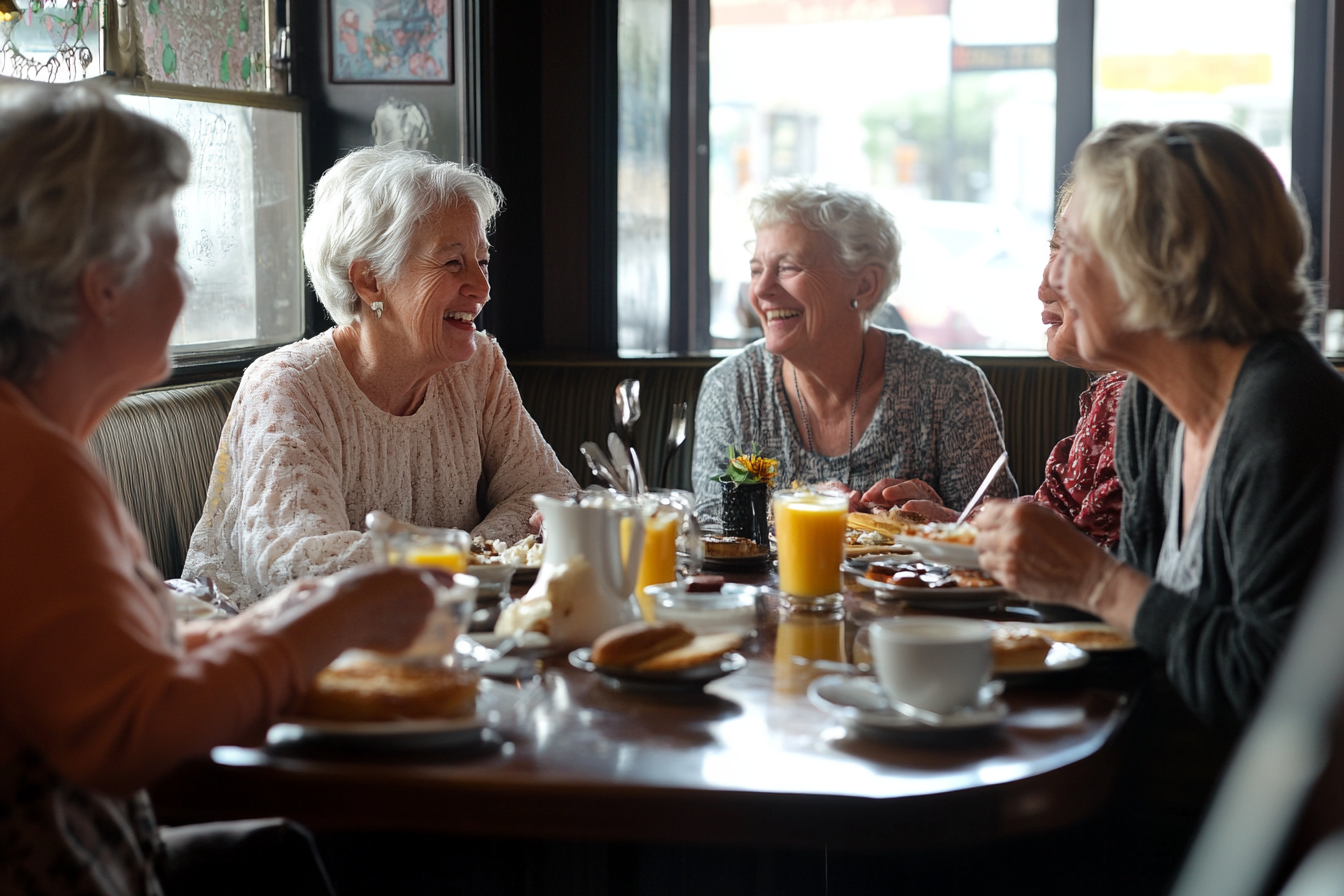 Five woman having breakfast together | Source: Midjourney