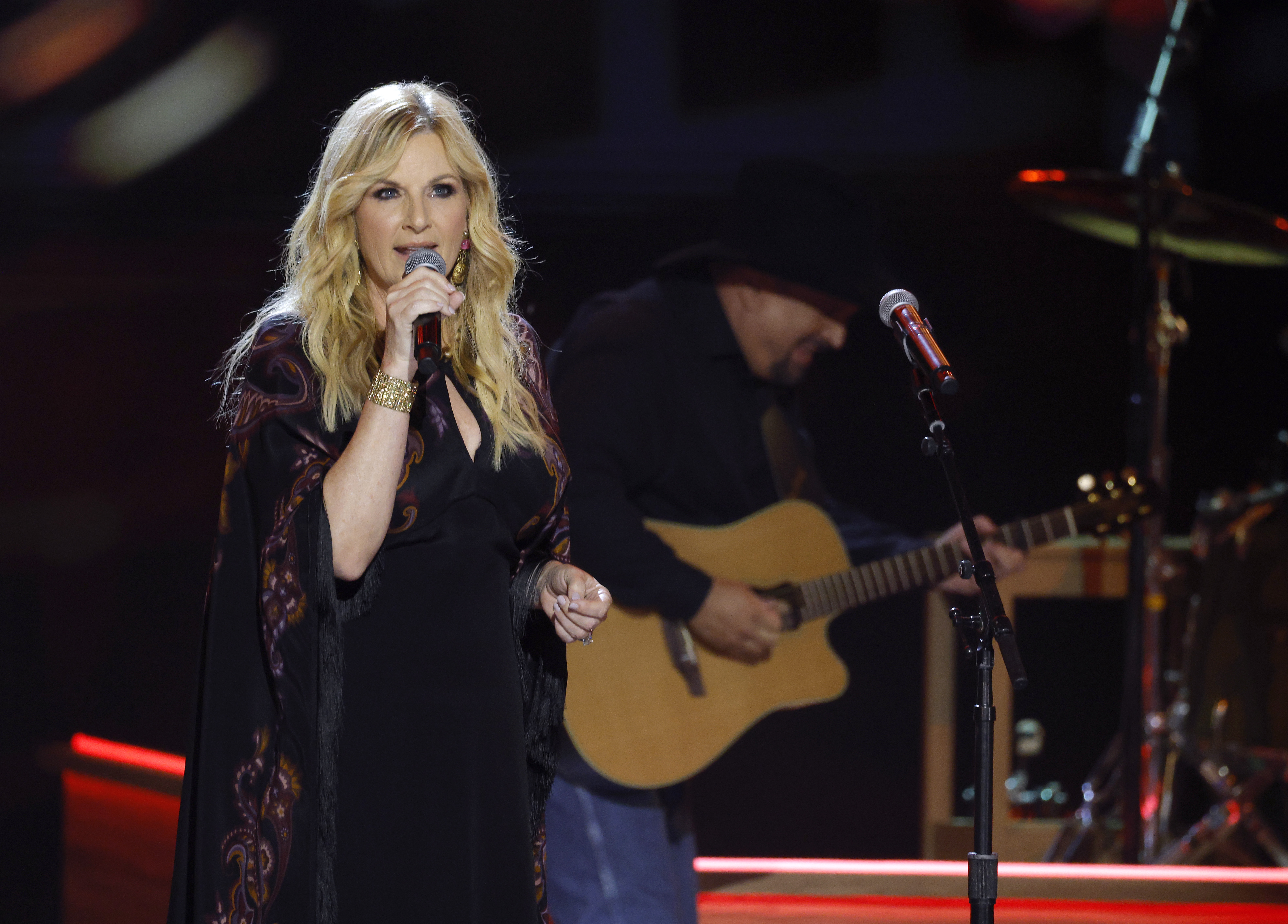 Trisha Yearwood during her and Garth Brooks' duet performance at the Opry 100: A Live Celebration in Nashville, Tennessee on March 19, 2025. | Source: Getty Images