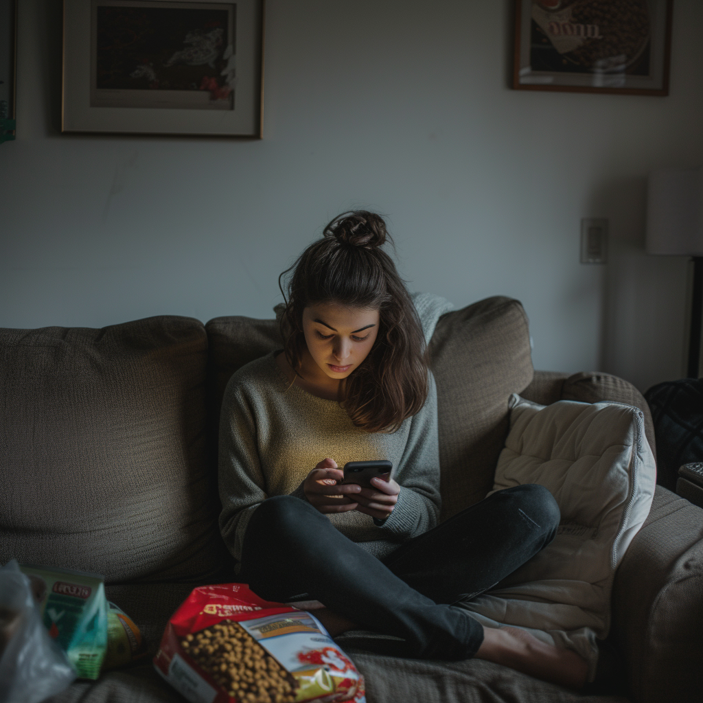 A woman snooping through a phone | Source: Midjourney