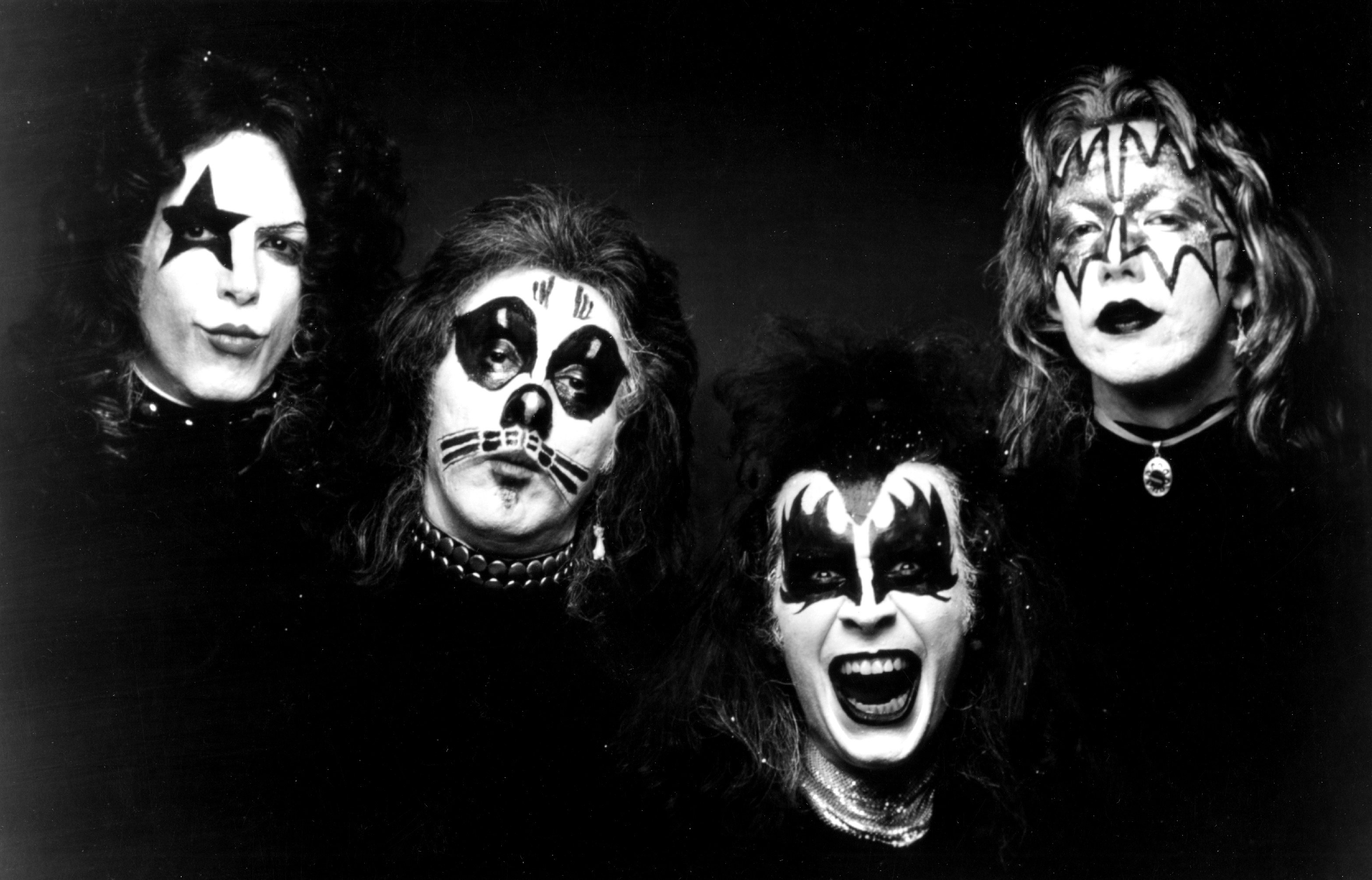 Paul Stanley, Peter Criss, Gene Simmons and Paul Stanley of the rock and roll band Kiss pose for a portrait for the cover of their self-entitled first album "Kiss" which was released on February 18, 1974 | Source: Getty Images