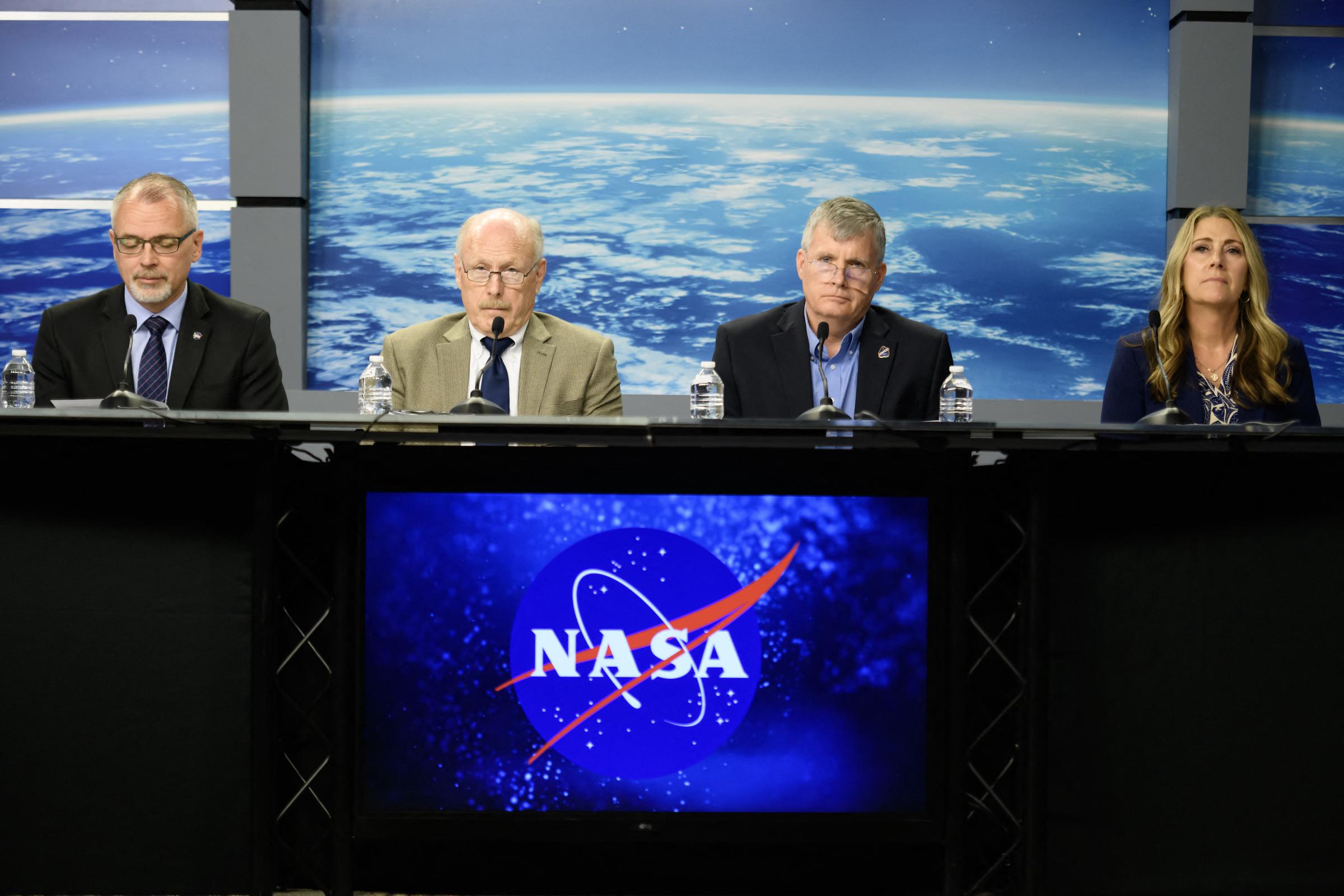 NASA James Free, Ken Bowersox, Steve Stich, and Dana Weigel during a news conference to discuss plans to return two astronauts who remain stranded at the International Space Station, at Johnson Space Center in Houston, Texas, on August 24, 2024. | Source: Getty Images