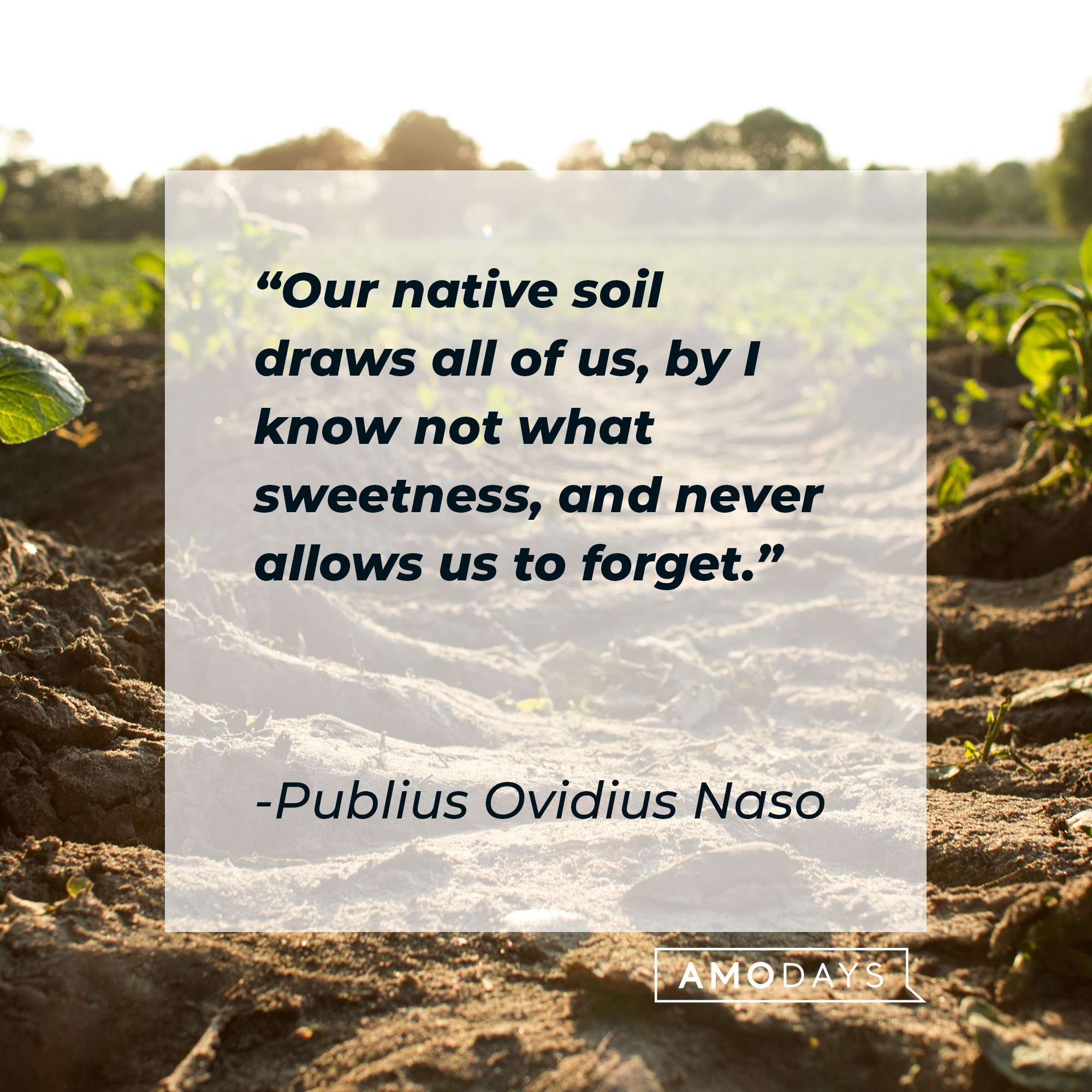 Publius Ovidius Naso's quote: "Our native soil draws all of us, by I know not what sweetness, and never allows us to forget." | Image: AmoDays