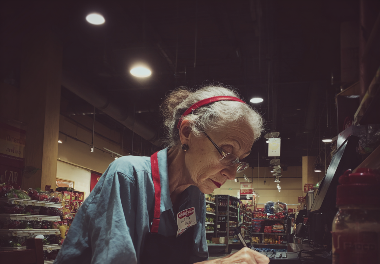 An older woman writing a note | Source: Midjourney