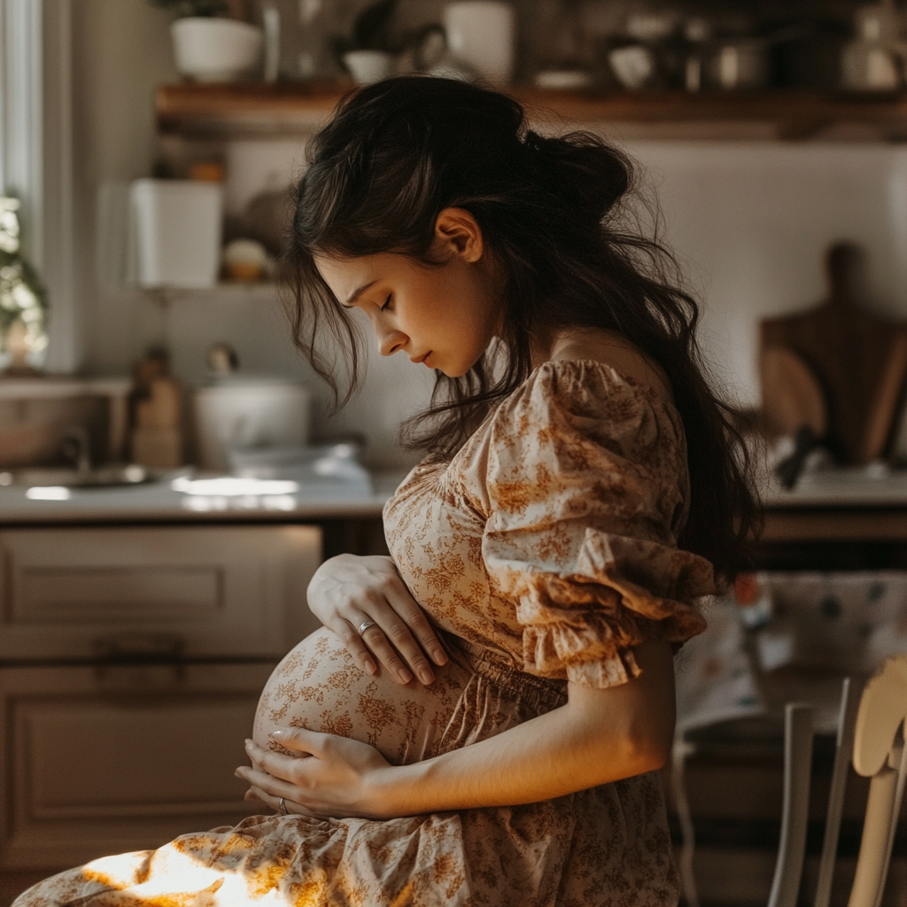 A pregnant woman petting her belly | Source: Midjourney