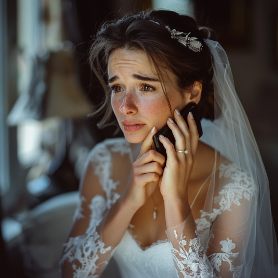A teary-eyed woman talking on the phone | Source: Midjourney