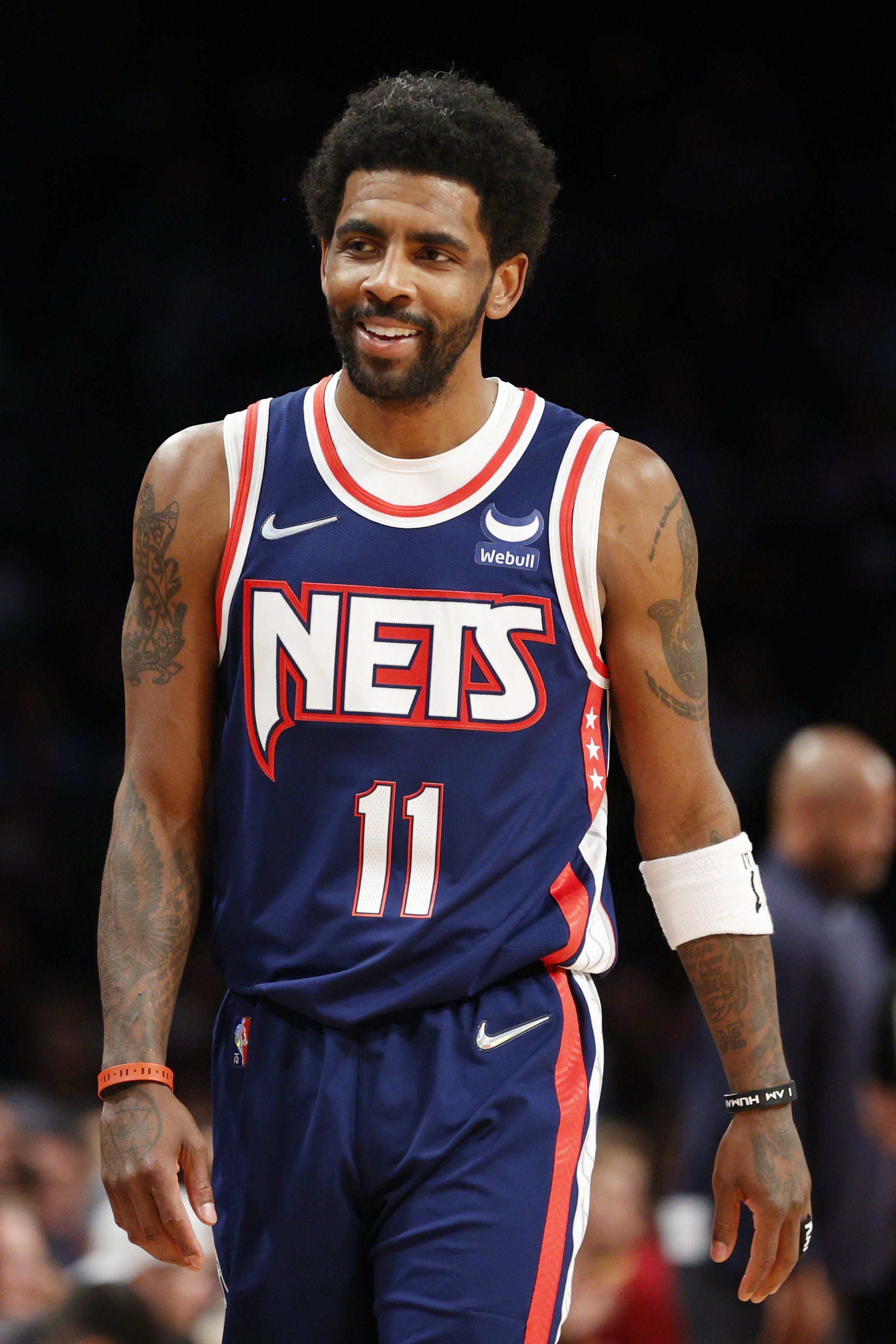 Kyrie Irving of the Brooklyn Nets reacts during the first half of the game against the Cleveland Cavaliers at Barclays Center on April 8, 2022, in Brooklyn, New York City. | Source: Getty Images