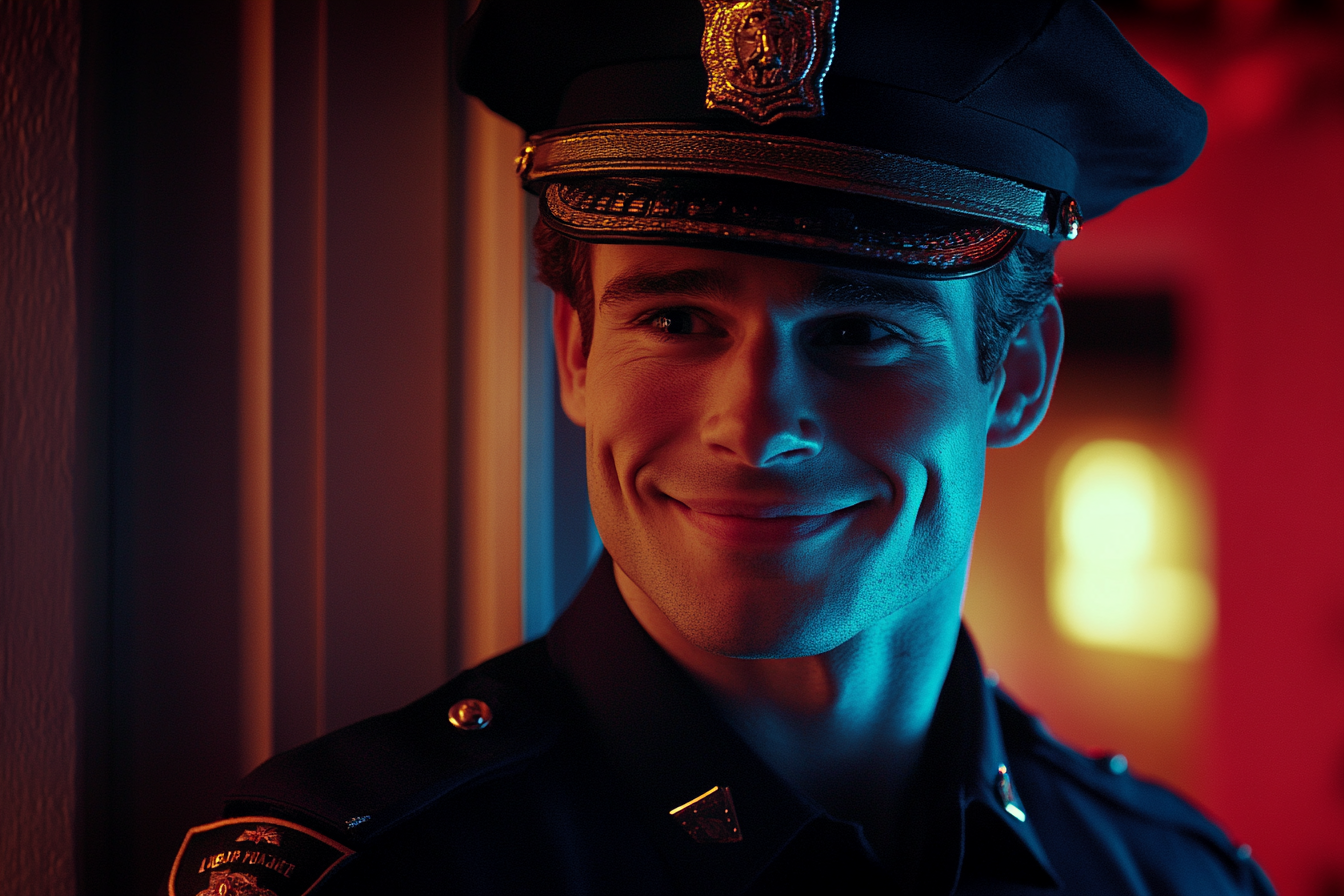 Um policial sorrindo | Fonte: Midjourney