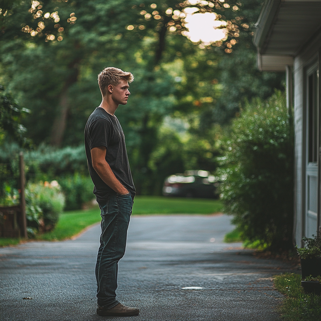 A young man standing on the driveway | Source: Midjourney