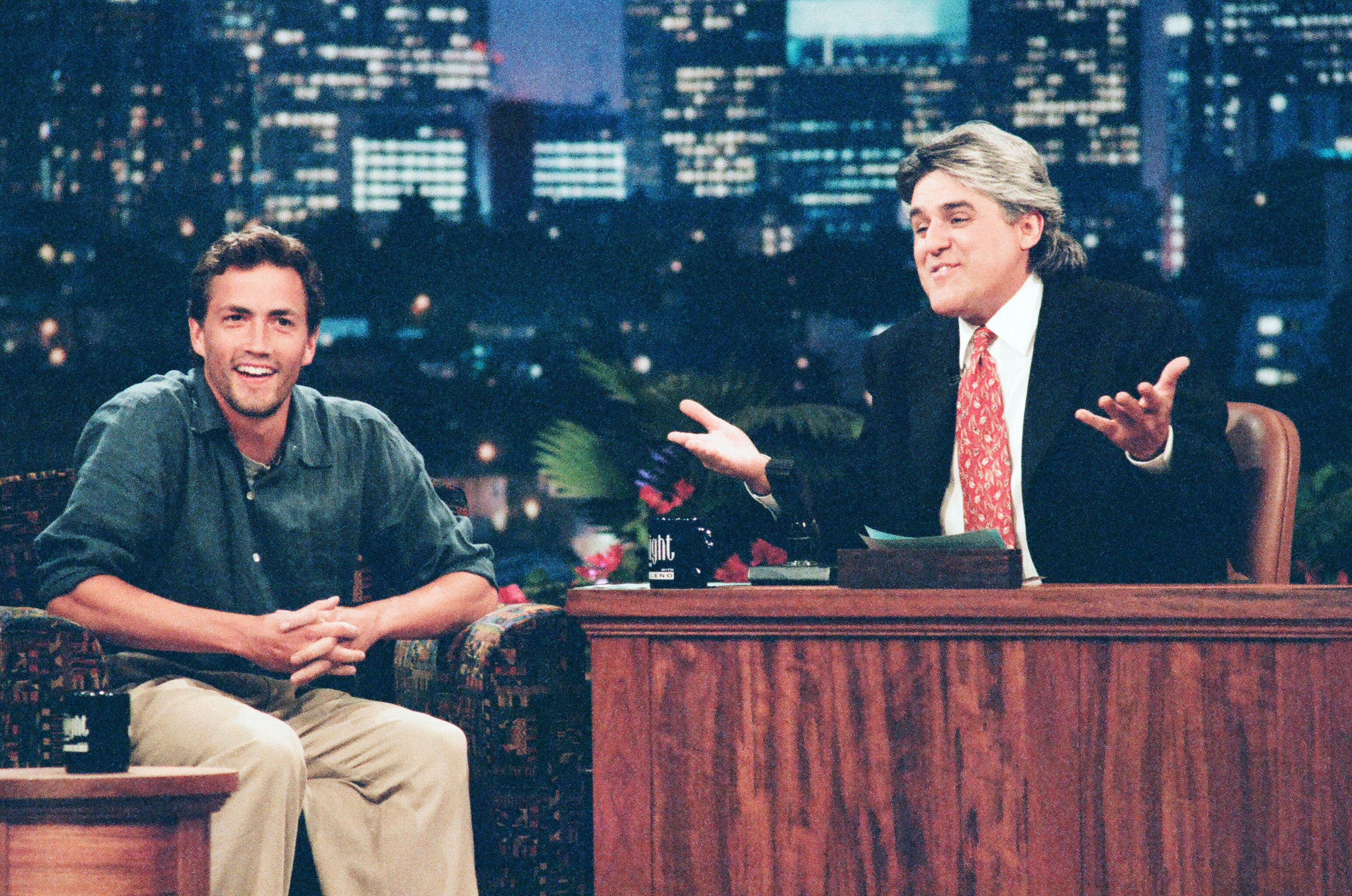 Andrew Shue during an interview with Jay Leno on May 6, 1996 | Source: Getty Images