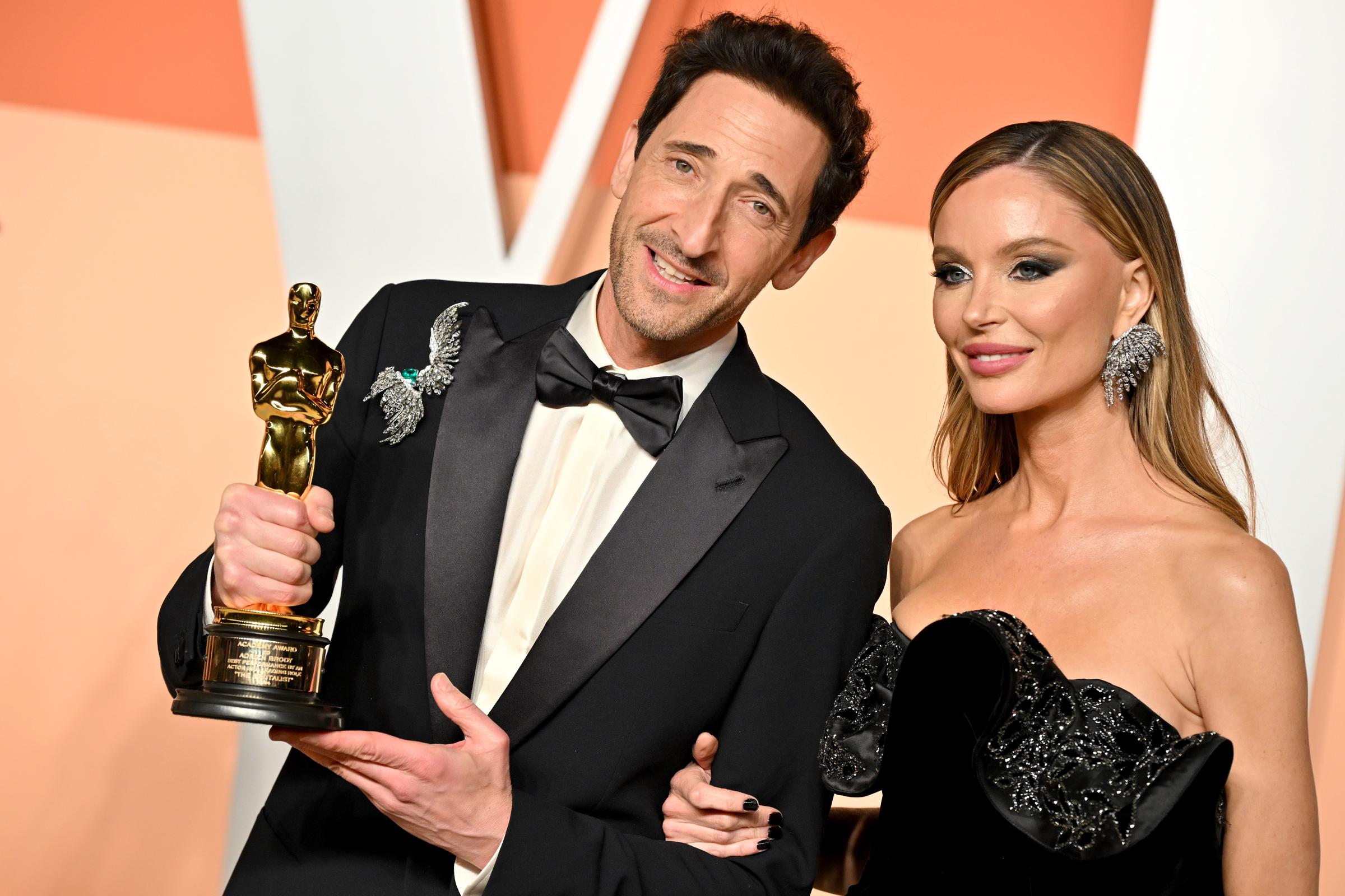 Adrien Brody and Georgina Chapman at 2025 Vanity Fair Oscar Party. | Source: Getty Images