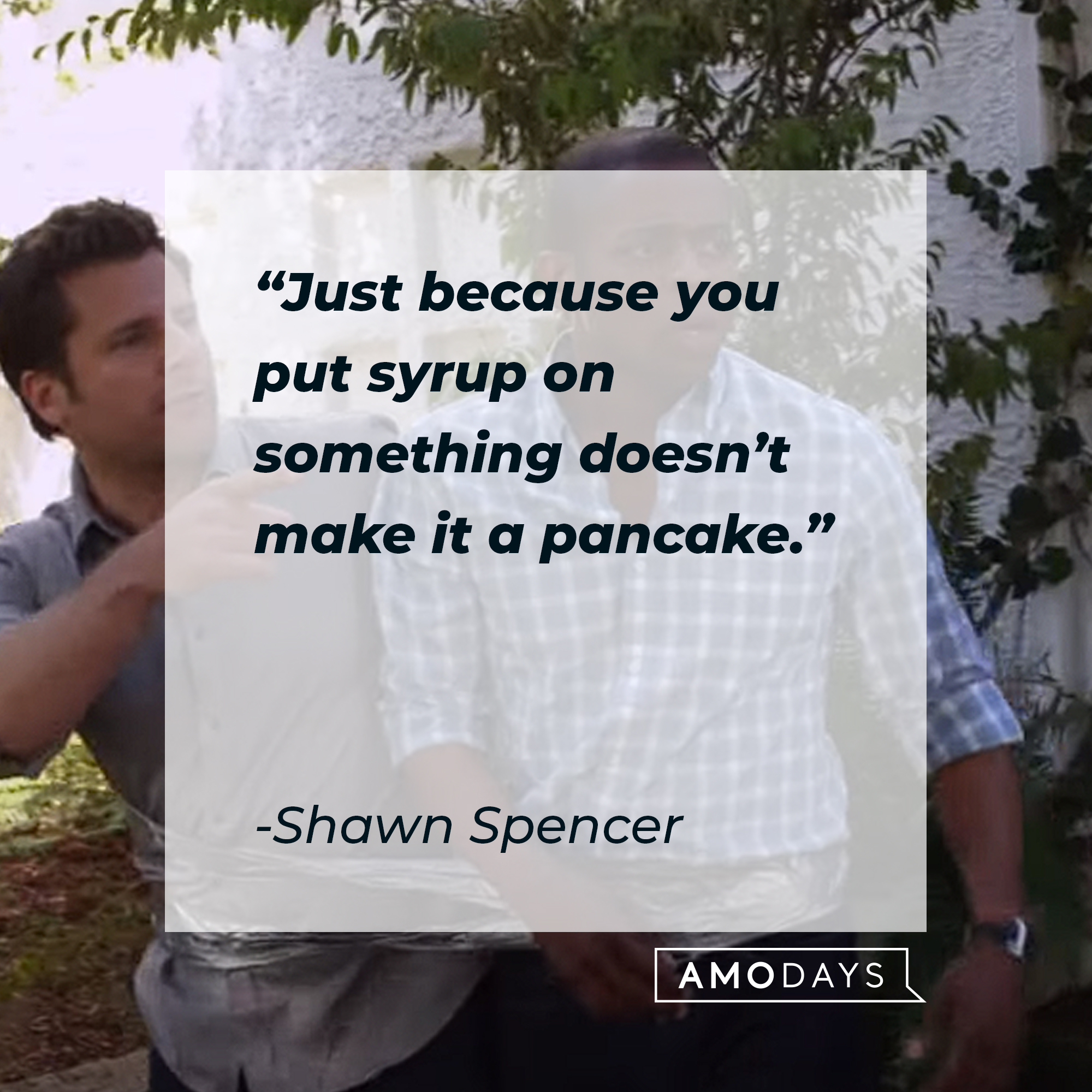 Shawn Spencer's quote: "Just because you put syrup on something doesn't make it a pancake." | Source: youtube.com/Psych