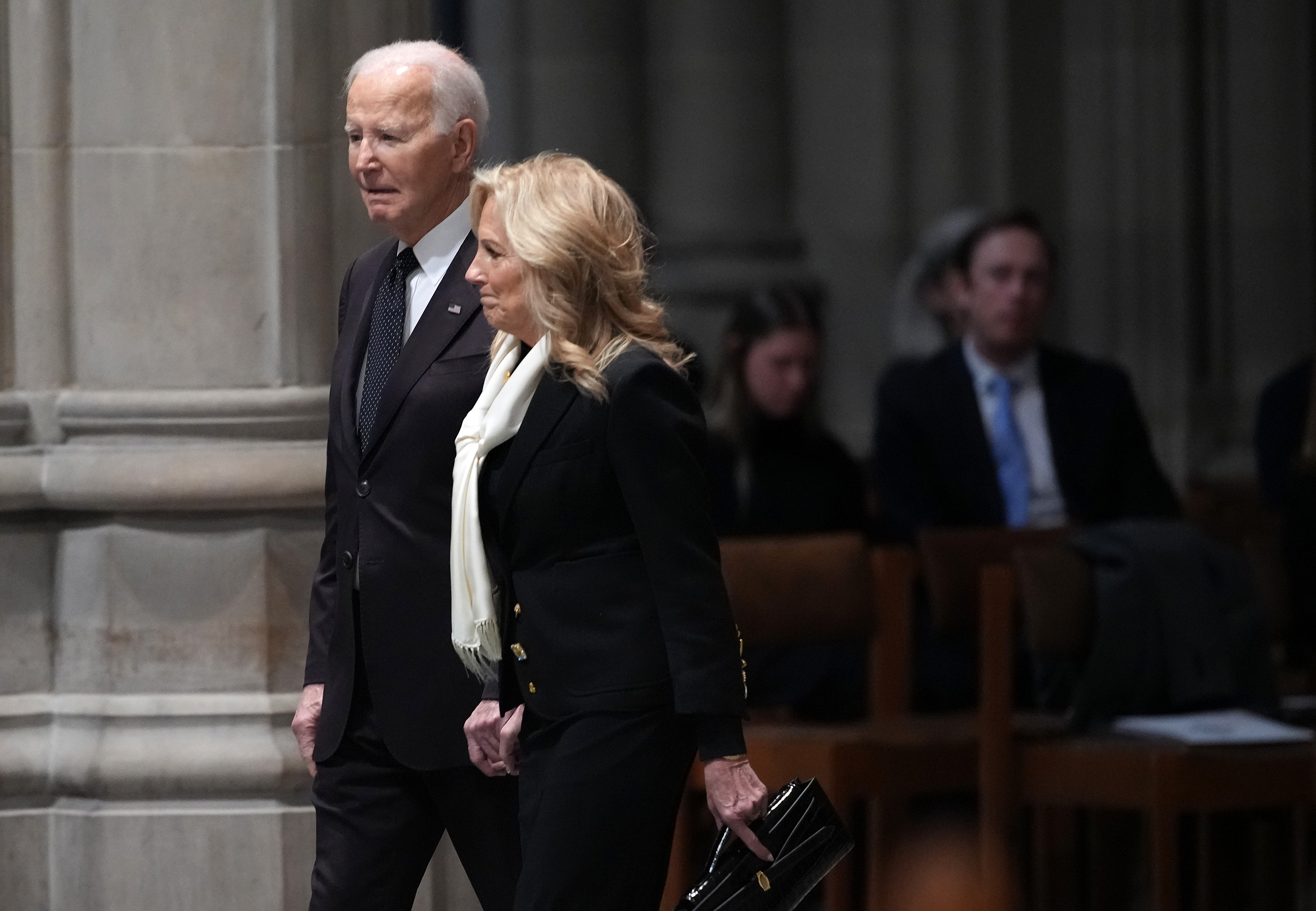 Former President Joe Biden and First Lady Jill Biden arrive for the funeral of former Vice President Dick Cheney at the Washington National Cathedral on November 20, 2025 | Source: Getty Images