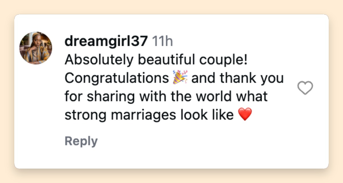 Fan comment about Erica and Warryn Campbell, posted on May 18, 2026. | Source: Instagram/people