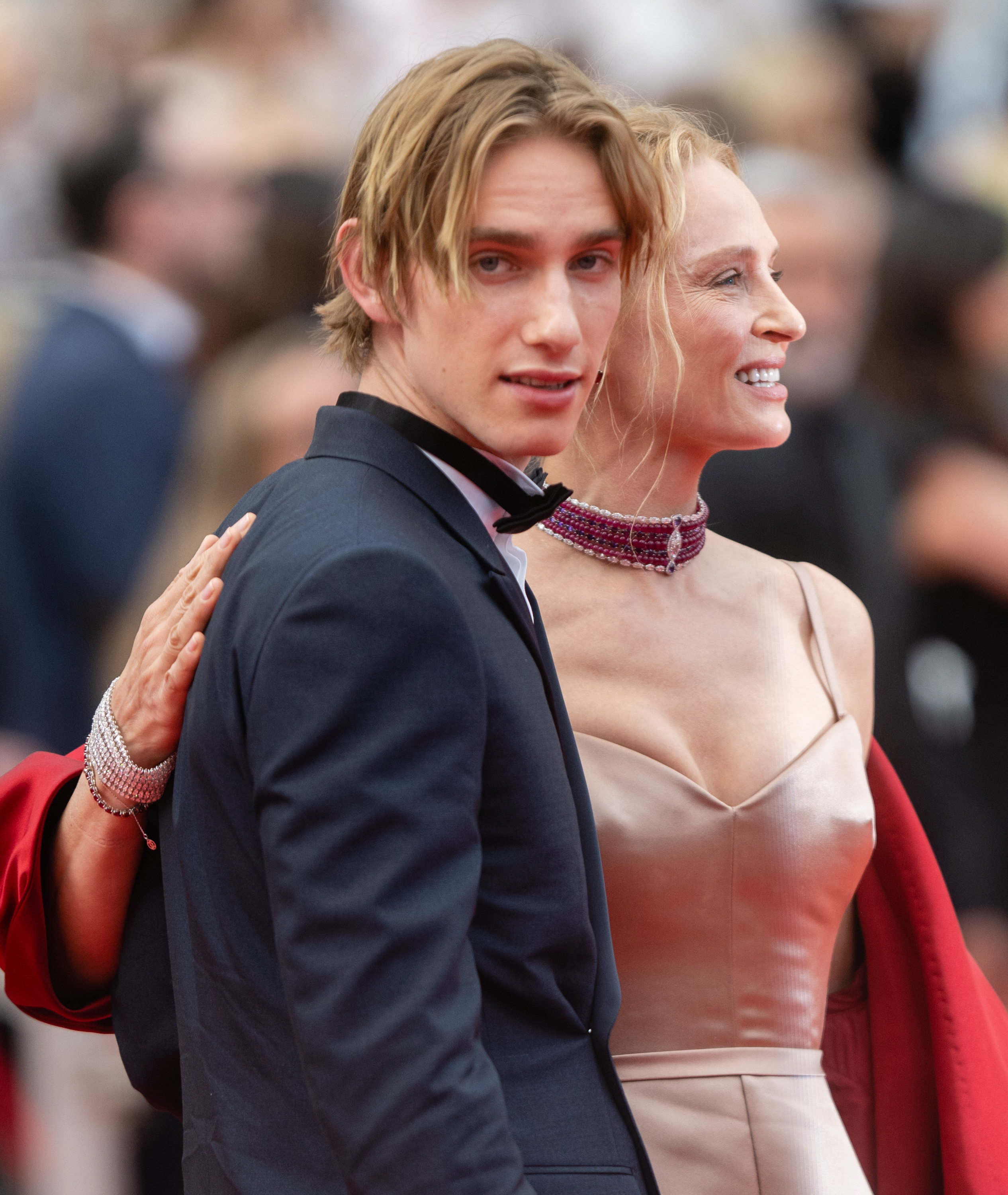 Levon Roan Thurman-Hawke and Uma Thurman at the "Jeanne du Barry" screening and opening ceremony red carpet at the 76th annual Cannes Film Festival on May 16, 2023, in Cannes, France | Source: Getty Images