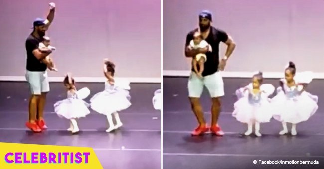 Dad steals the show after joining his nervous daughter on stage in viral video