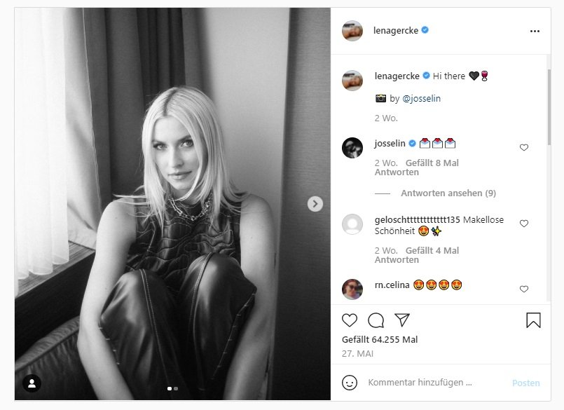 Lena Gercke in Schwarz/Weiß | Quelle: Instagram / lenagercke