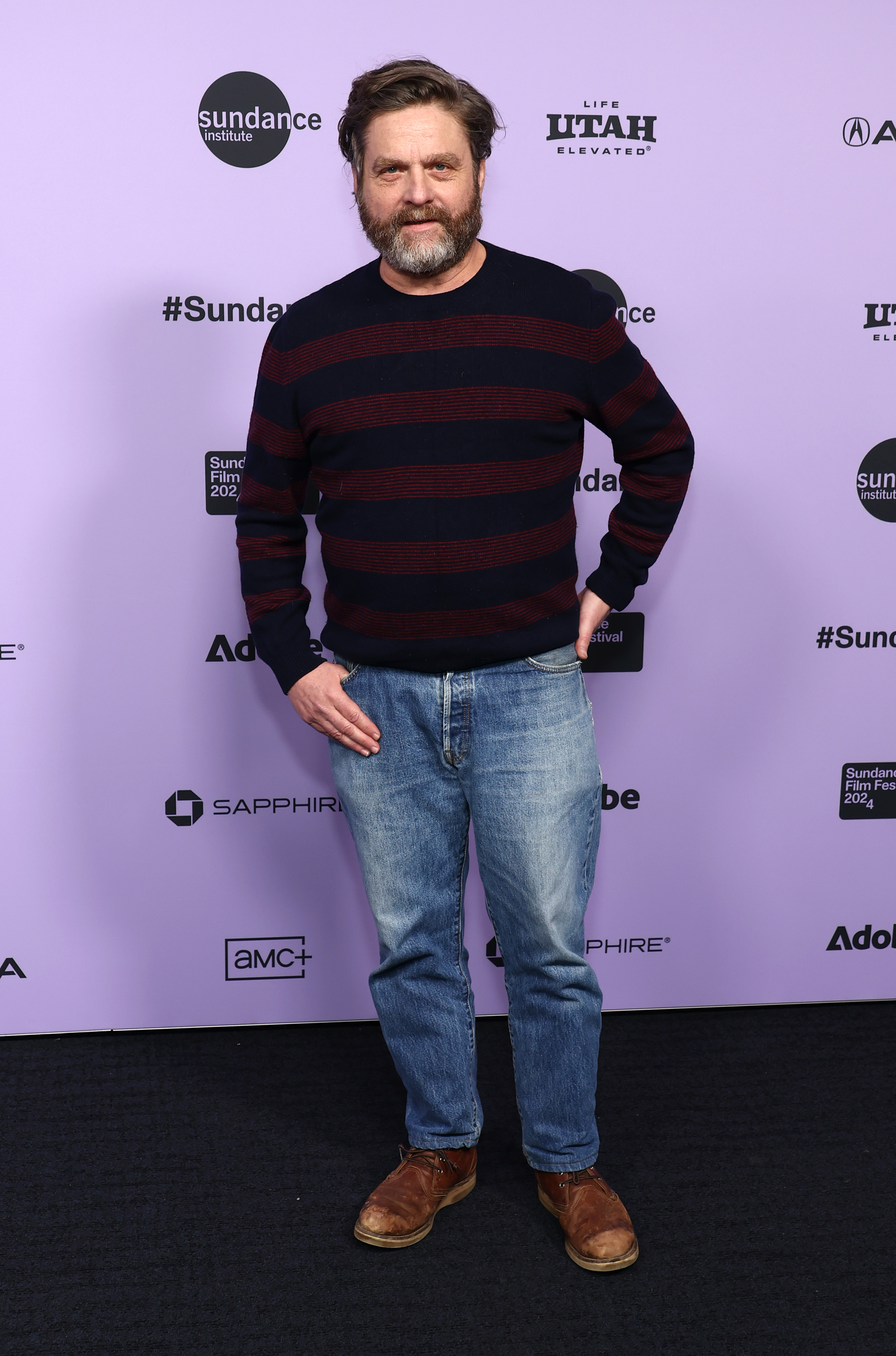 Zach Galifianakis at the "Winner" premiere during the Sundance Film Festival in Park City, Utah, on January 20, 2024. | Source: Getty Images