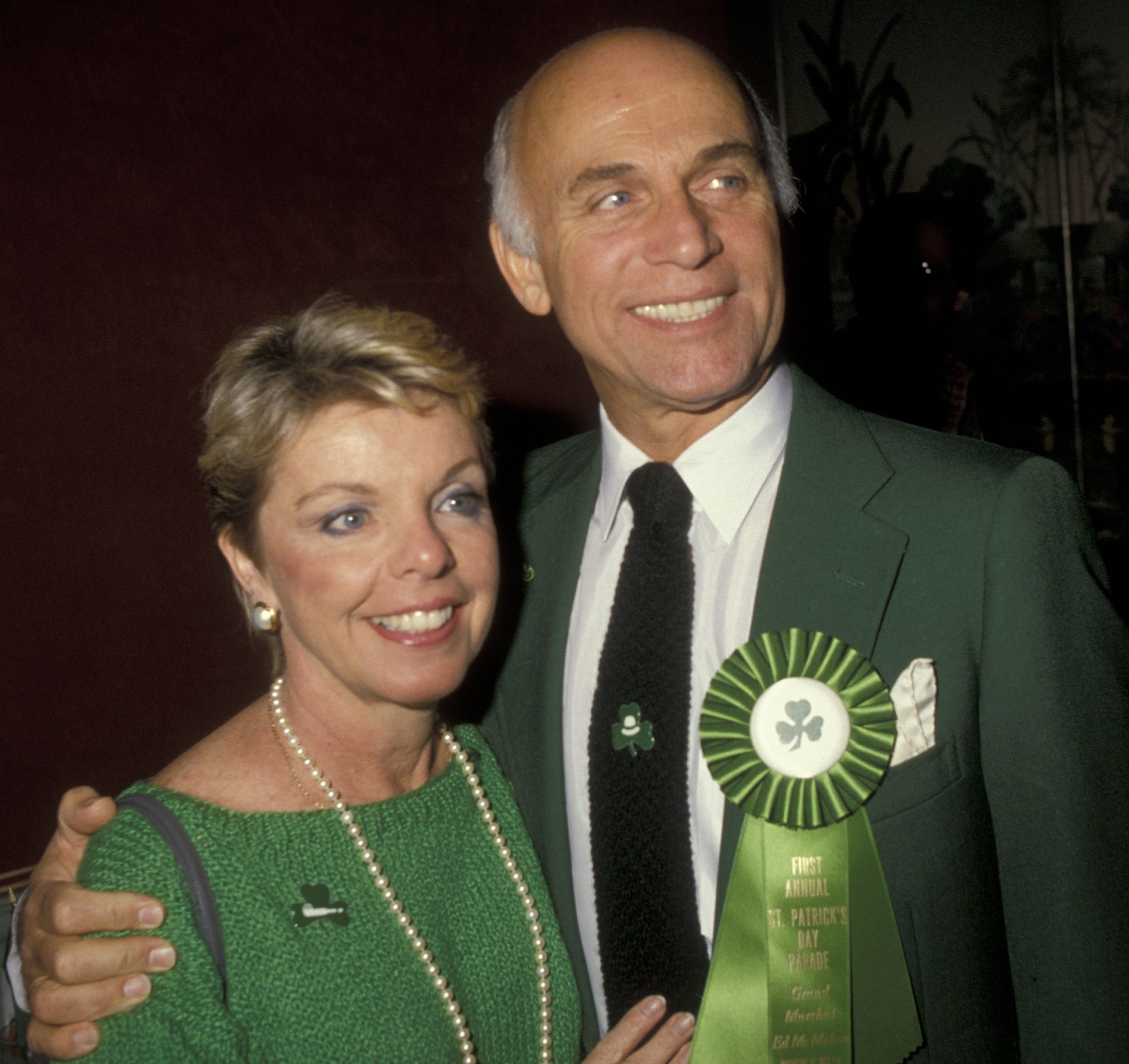 r Gavin MacLeod and wife Patti MacLeod at the First Annual St. Patrick's Day Parade in Beverly Hills in1985 | Source: Getty Images