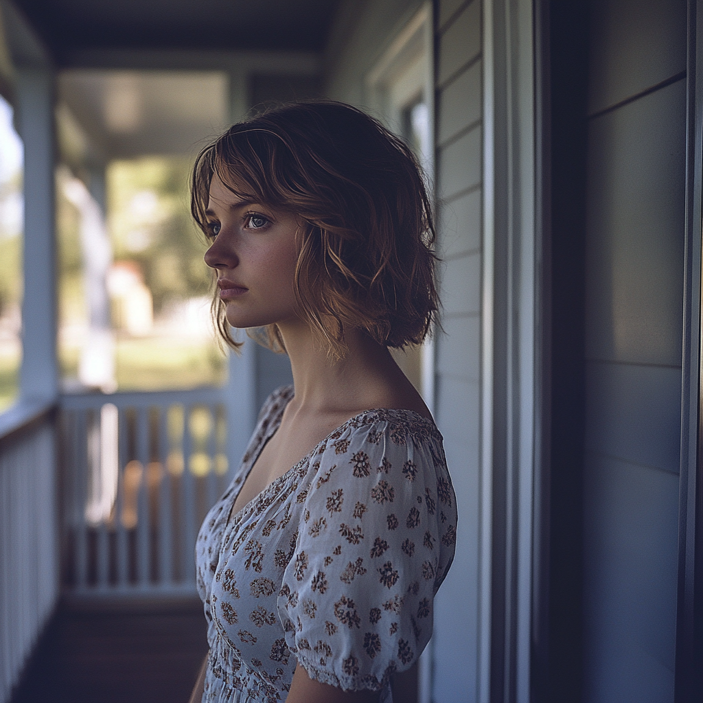 A woman standing by the door | Source: Midjourney