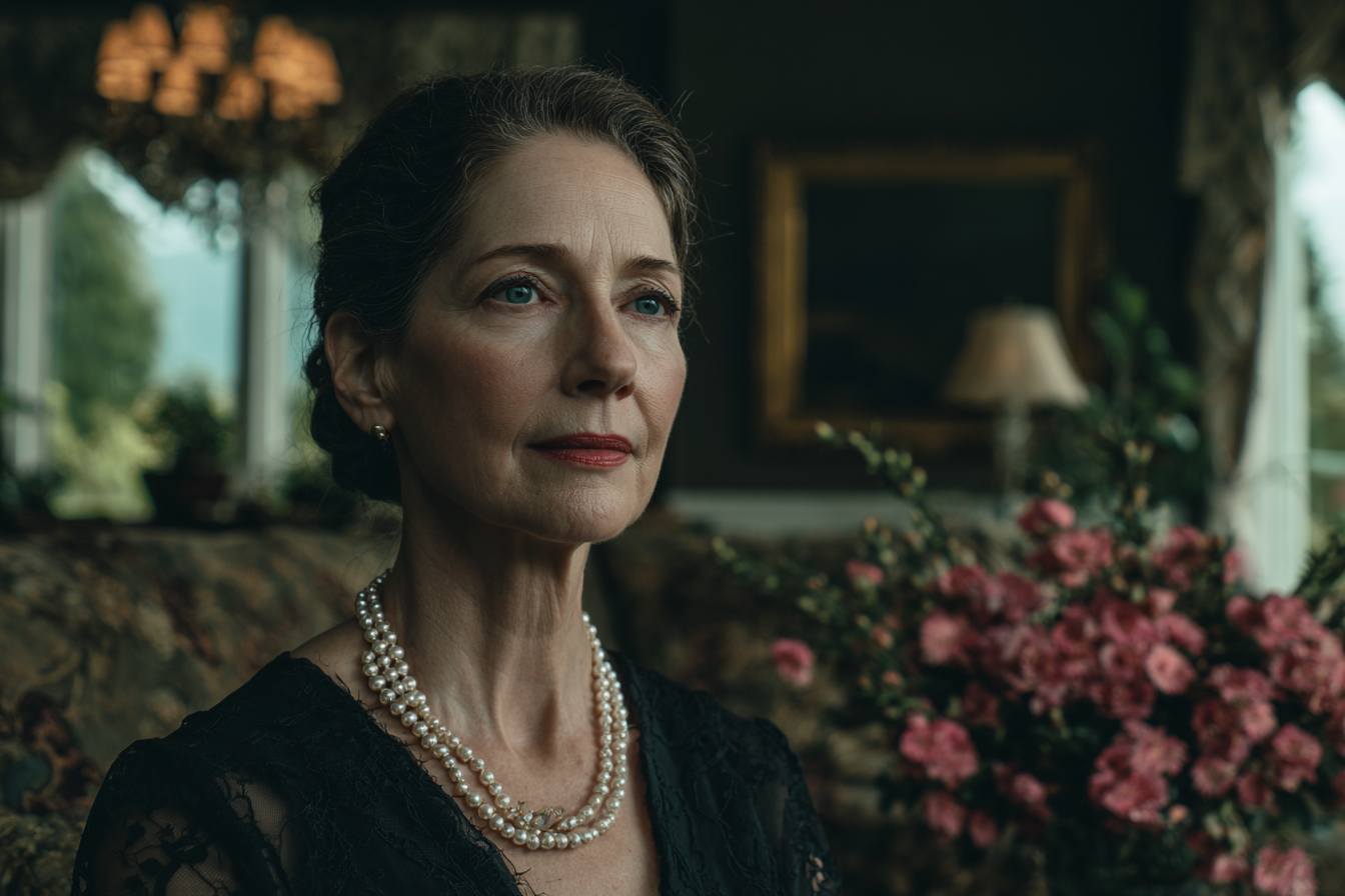 A woman sitting in her living room | Source: Midjourney