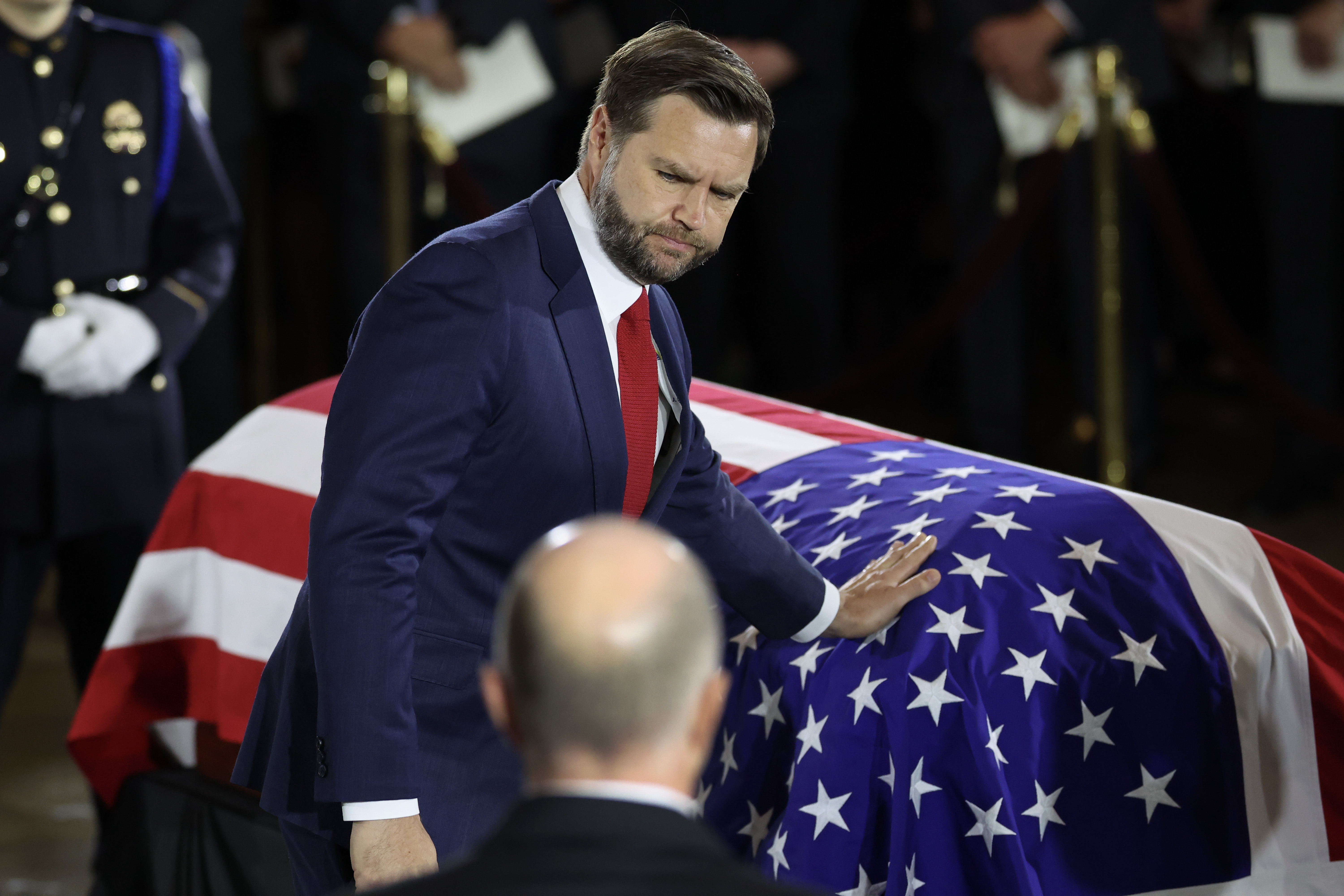 Some netizens also criticized his speech for talking too much about himself. As seen in this photo, Vice President JD Vance paid his respects over the casket during a memorial tribute in the Rotunda of the U.S. Capitol on July 28, 2026, in Washington, D.C. | Source: Getty Images