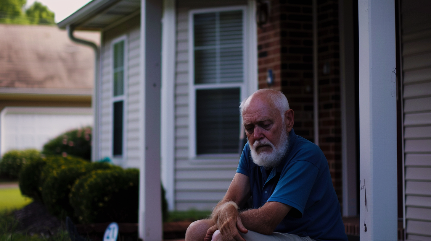 An old man sitting in front of a house | Source: Midjourney