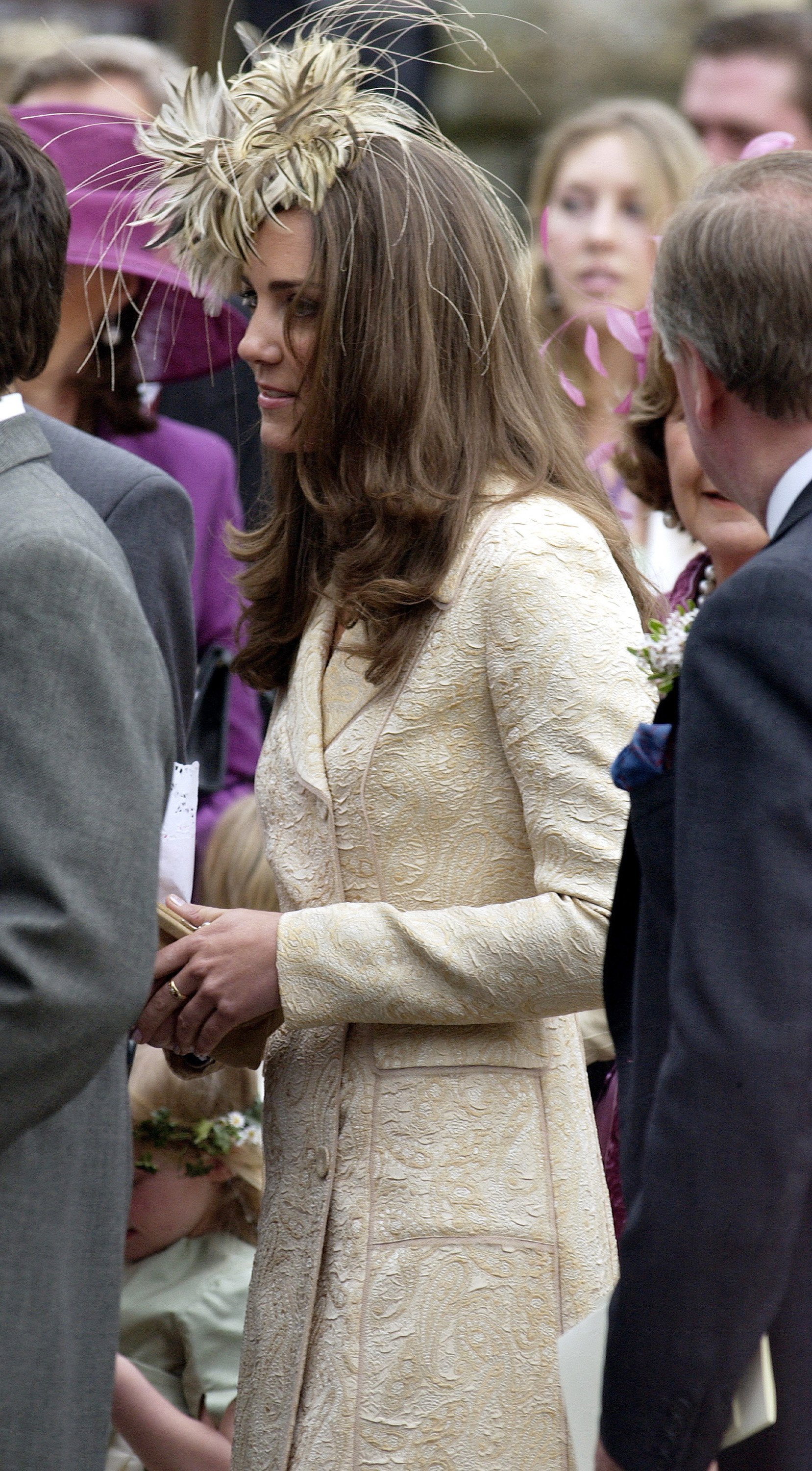 Kate Middleton departs the wedding of Laura Parker Bowles and Harry Lopes at St Cyriac's Church, Lacock on May 6, 2006 in Wiltshire, England.  |  Source: Getty Images