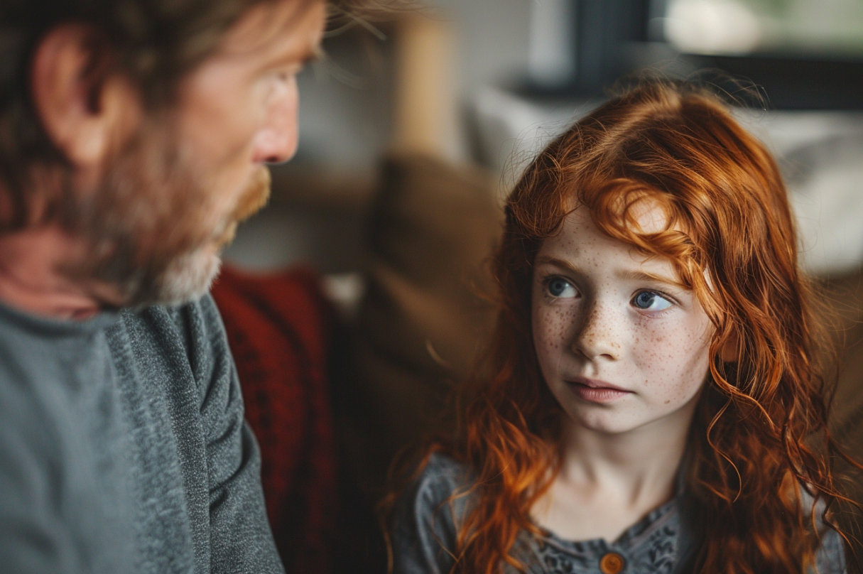 A girl having a serious conversation with her dad | Source: Midjourney