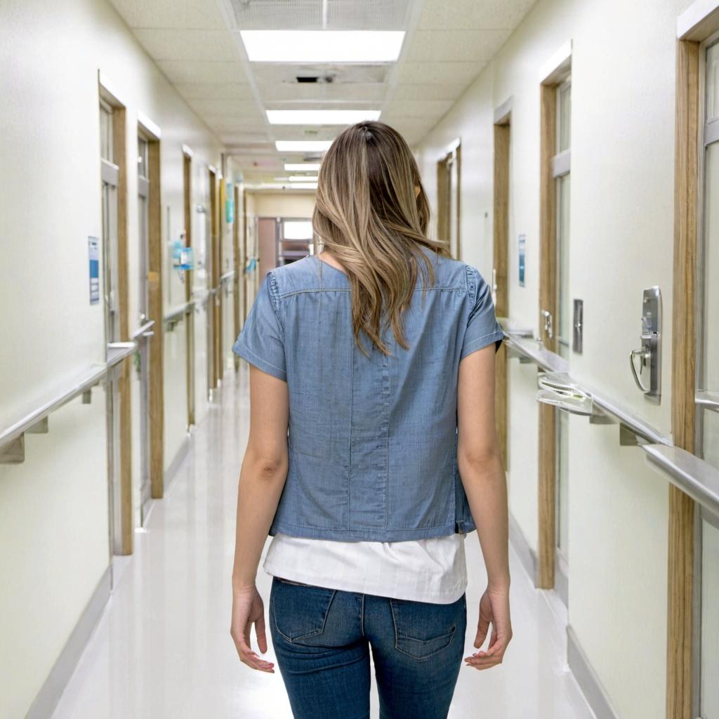 Julia walking away from Miles's hospital room, angry and sad | Source: Midjourney