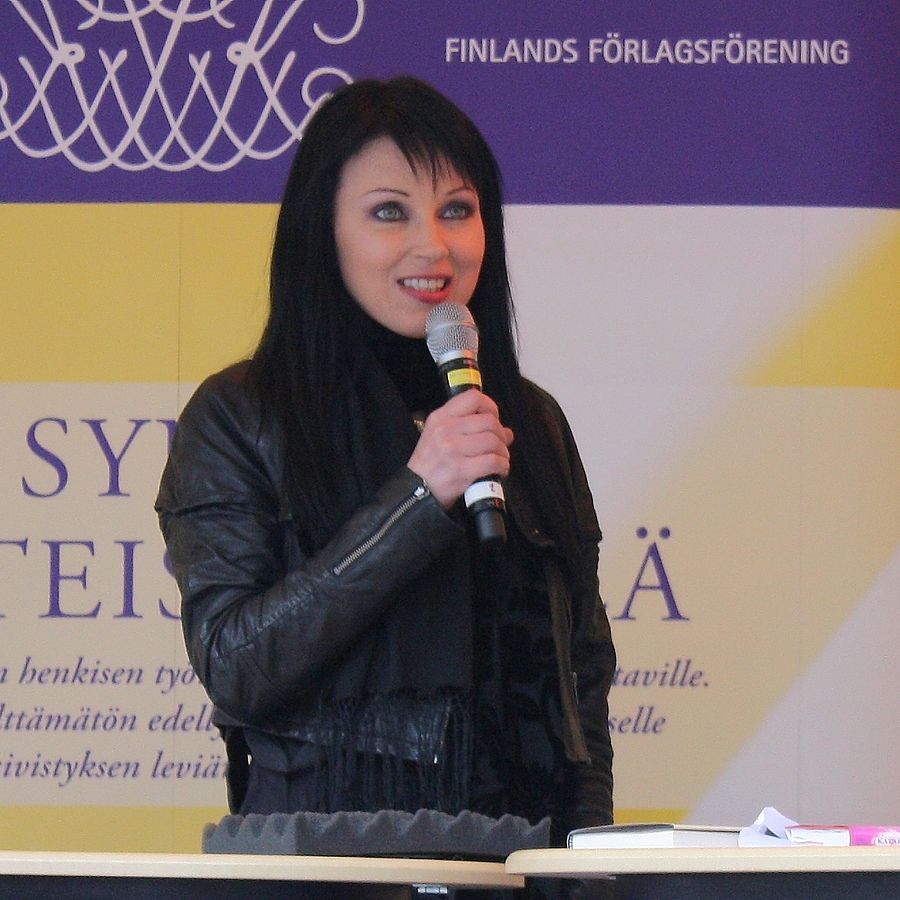 Katariina Souri interviewed on World Book Day 2010 in Helsinki. | Photo: Wikimedia Commons