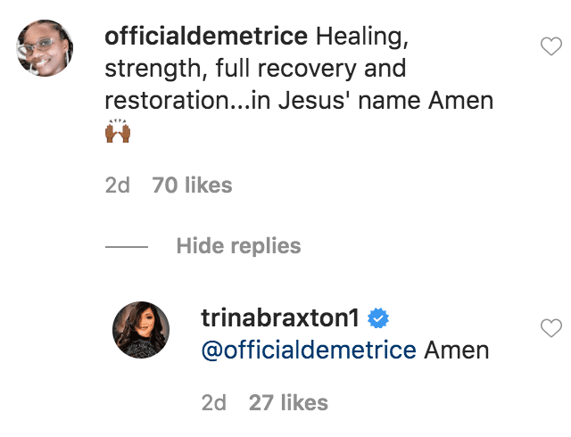 A fan shared an exchange with Trina Braxton with regard to a photo of heart | Source: Instagram.com/trinabraxton1