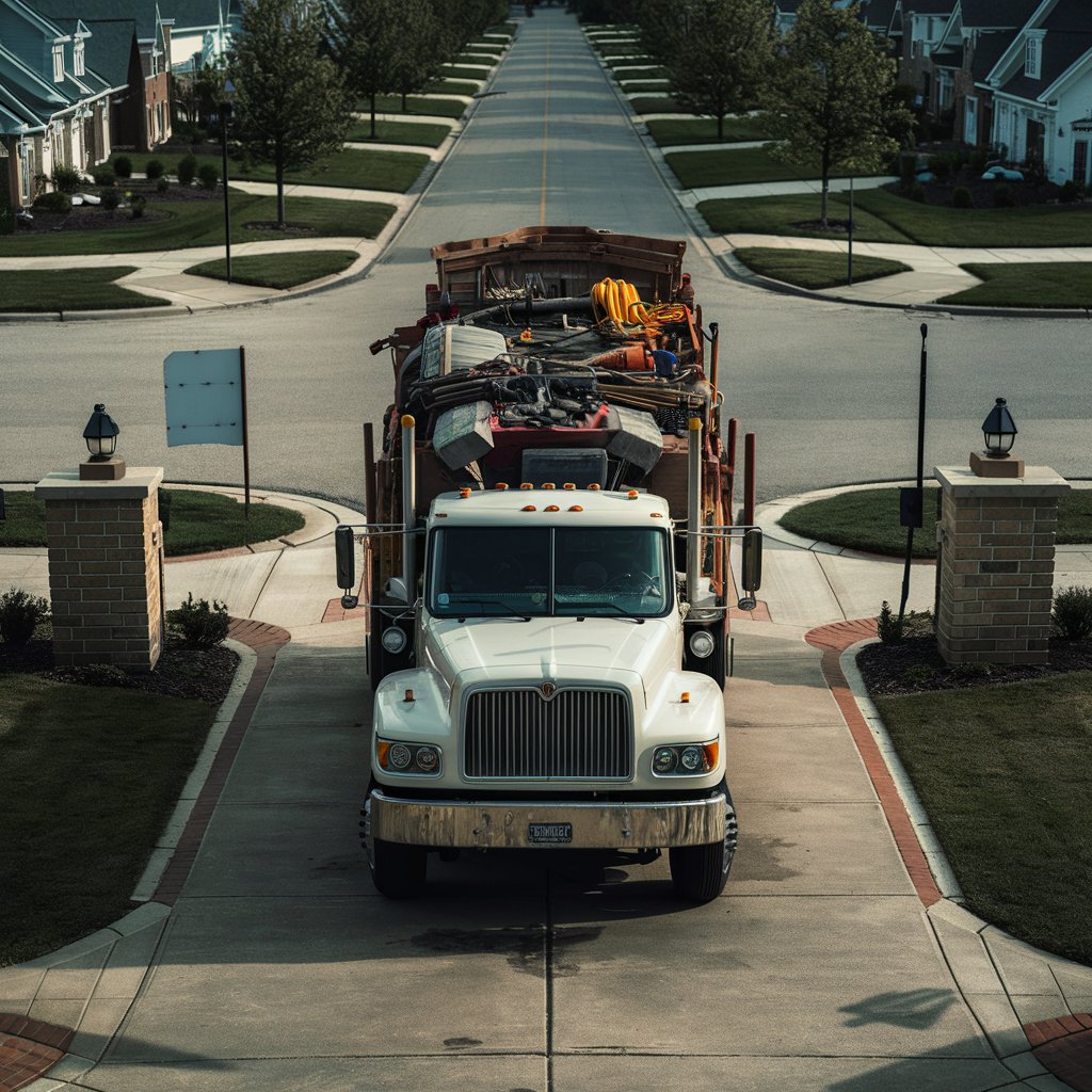 A fully loaded construction truck parked in a driveway | Source: Midjourney