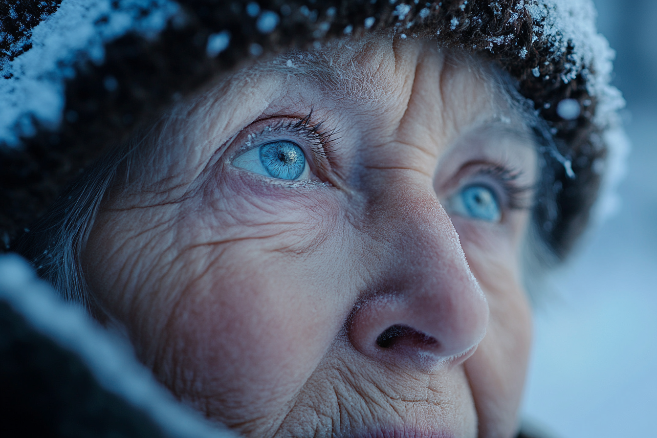 An elderly woman out in the cold | Source: Midjourney