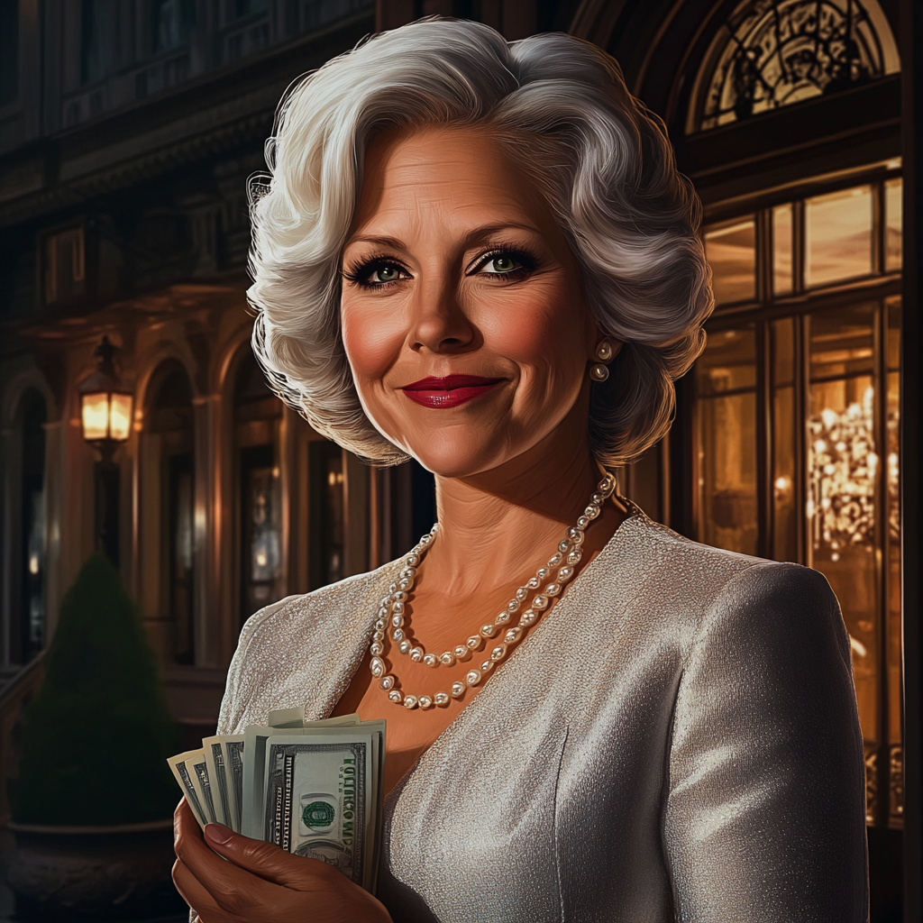 A senior woman holding dollar bills | Source: Midjourney