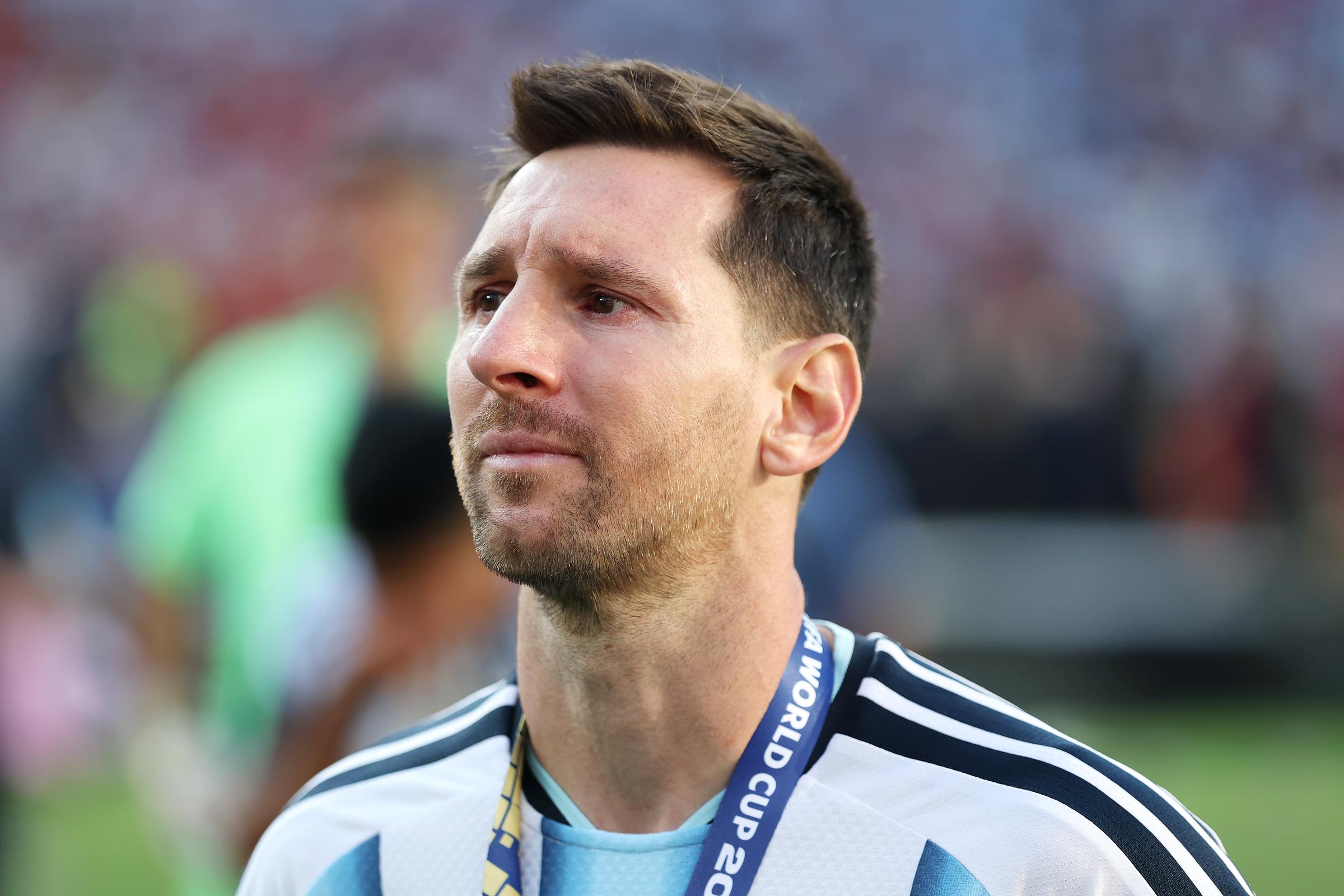 Lionel Messi #10 of Argentina reacts after the award ceremony following the FIFA World Cup 2026 Final match between Spain and Argentina at New York New Jersey Stadium on July 19 in East Rutherford, New Jersey. | Source: Getty Images