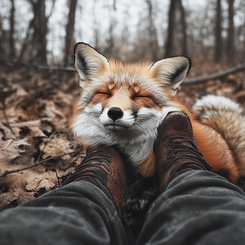 A fox nuzzling against a man's feet | Source: Midjourney