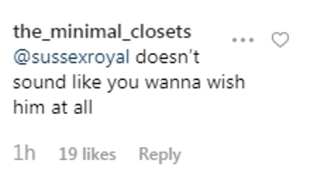 Un autre utilisateur critique les voeux d'anniversaire de Meghan et Harry. | Instagram/kensingtonroyal