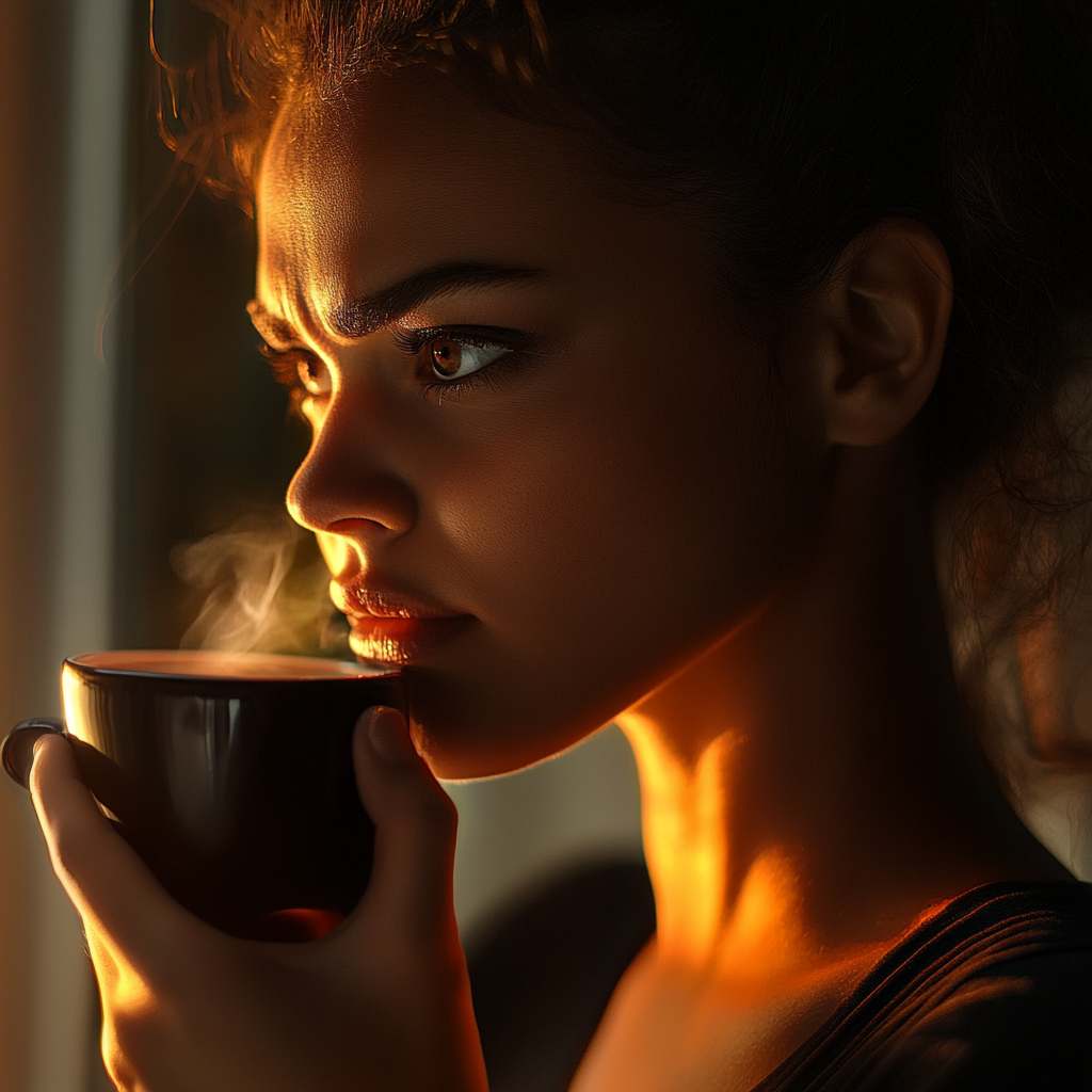 A woman holding a coffee mug | Source: Midjourney