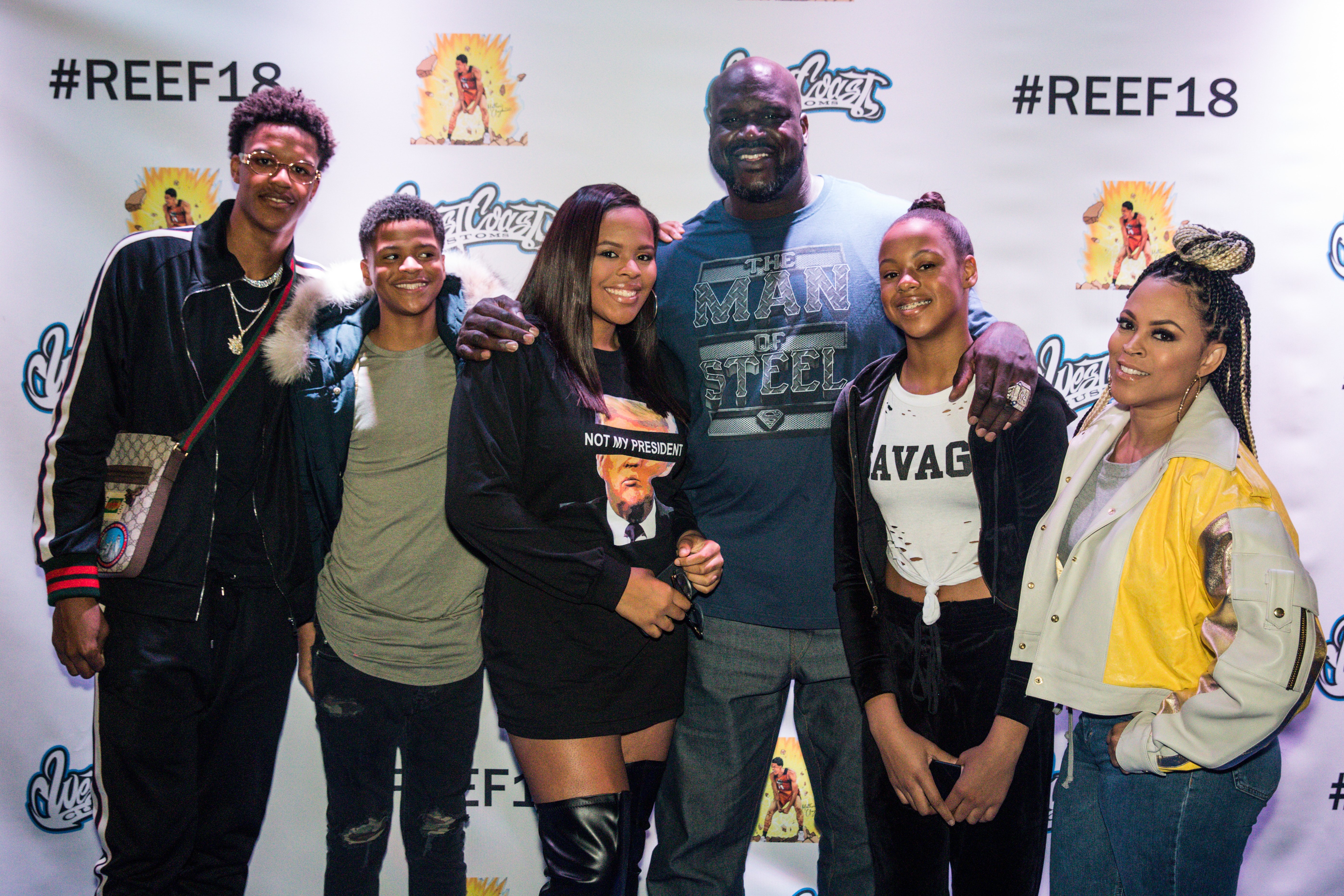 Shareef, Shaqir, Amirah, Shaquille, Me’Arah & Shaunie O'Neal at Shareef’s 18th birthday party on Jan. 13, 2018| Photo: Getty Images