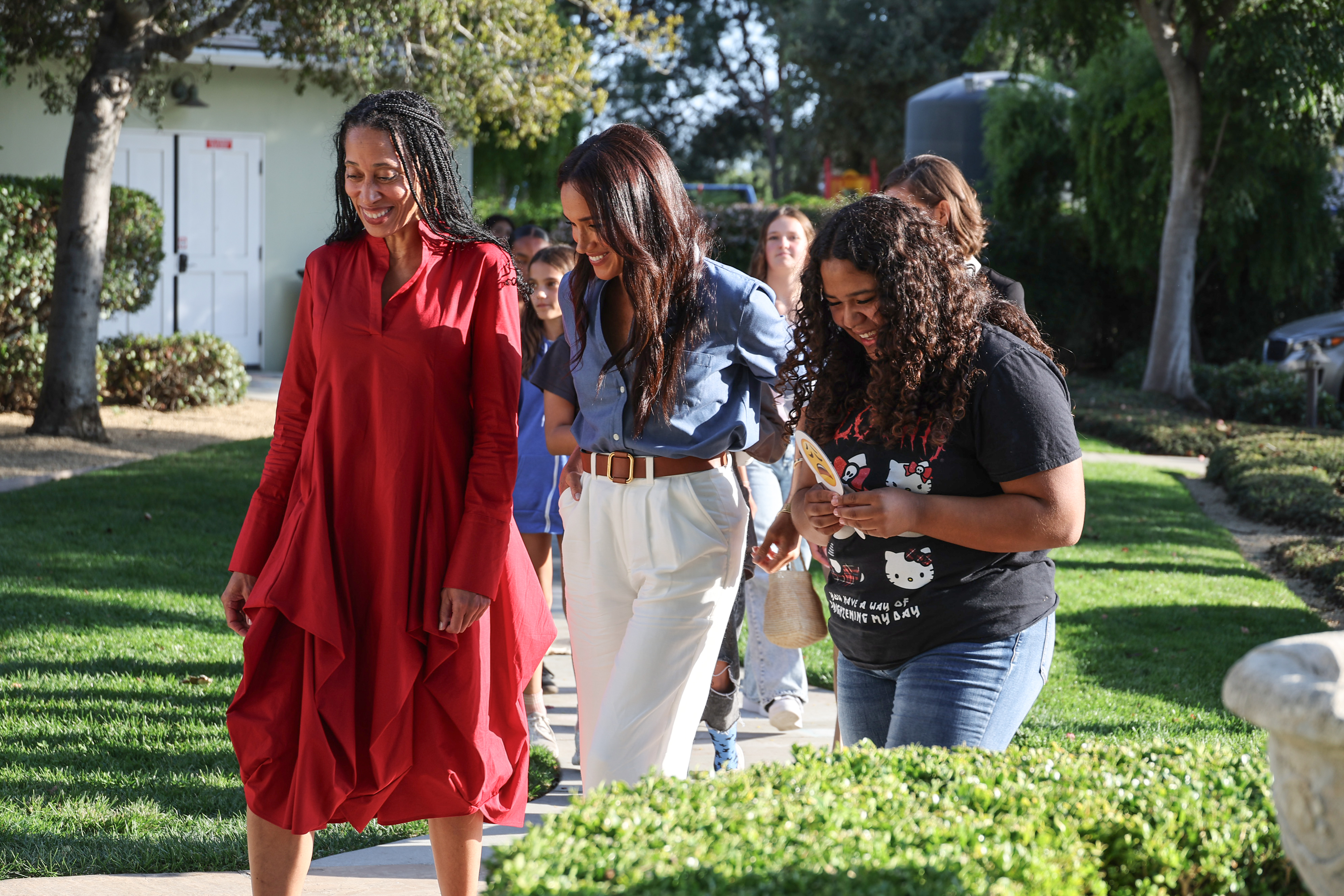 Dr. Stephanie J. Hull and Meghan Markle, The Duchess of Sussex seen at Girls Inc. of Greater Santa Barbara in Santa Barbara, California, on October 2, 2024 | Source: Getty Images