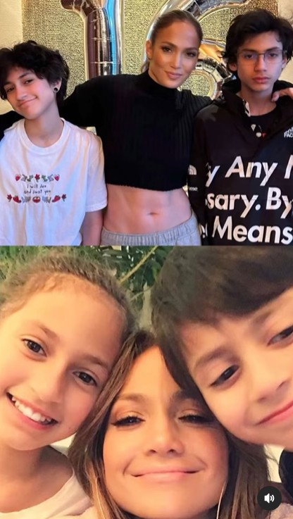 Now and then photos of Jennifer Lopez and her twins Emme and Max Muñiz on a post dated February 23, 2025 | Source: Instagram/jlo