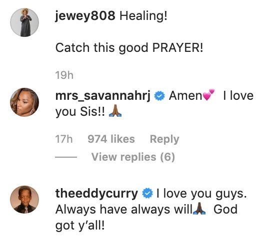 Screenshot showing LeBron James’ wife, Savannah’s comments on Jewel Smith’s post | Photo: Instagram/jewey808