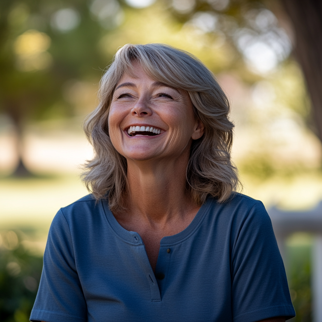 A laughing middle-aged woman | Source: Midjourney