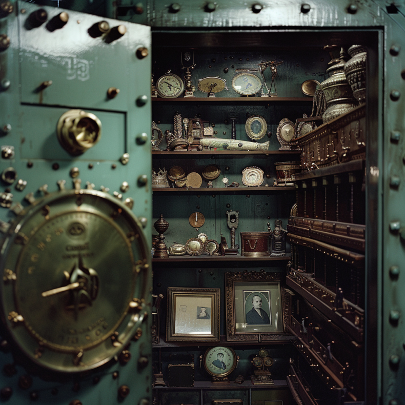 The opened bank vault, displaying valuable heirlooms | Source: Midjourney